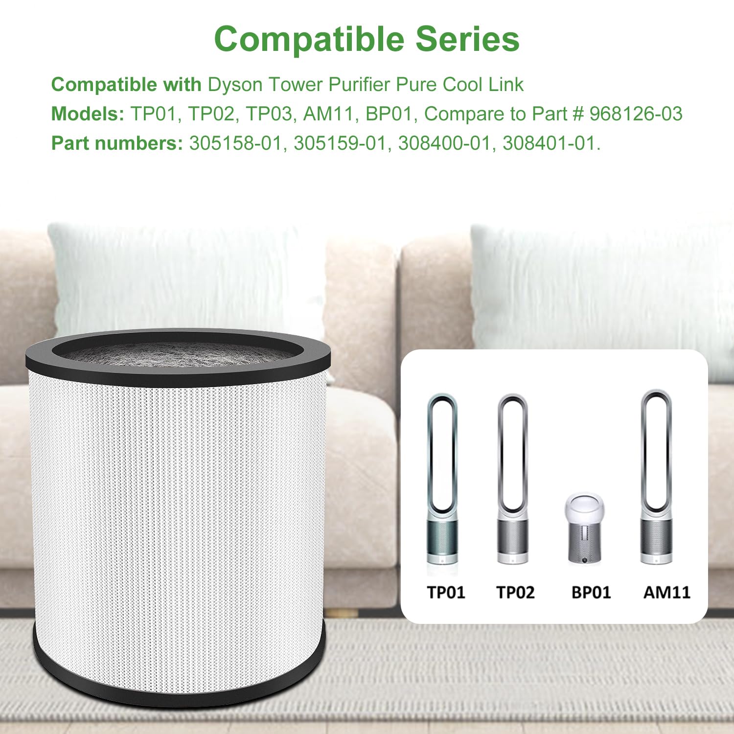 Tp01 Tp02 Replacement Filter 2 Pack Compatible With Dyson Pure Cool Link Tp01, Tp02, Tp03, Bp01, Am11 Tower, 360 True Filter, Co