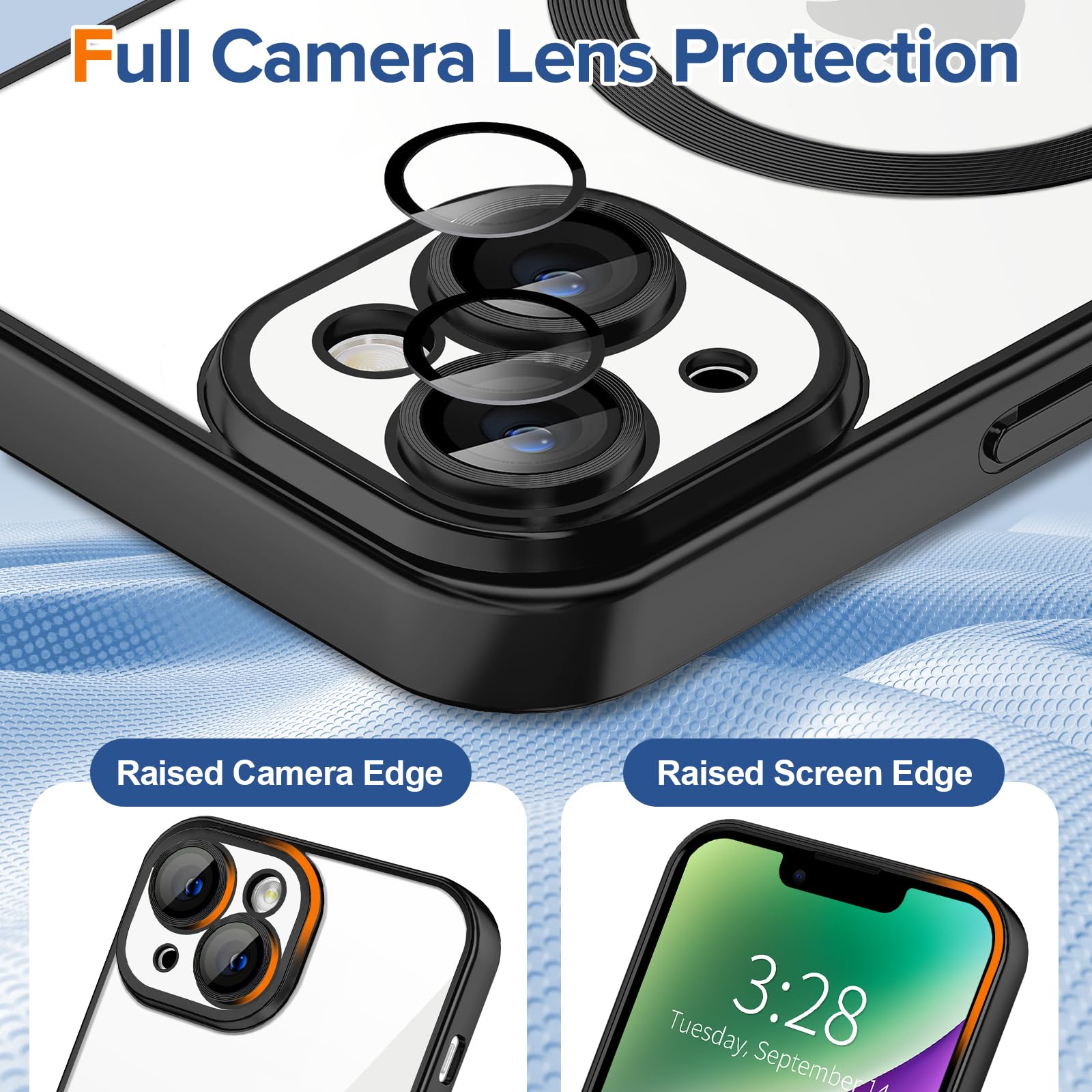 Hython Magnetic Clear Case For Iphone 14 Plus Case With Camera Lens Protector [Compatible With Magsafe] Luxury Plating Edge Slim