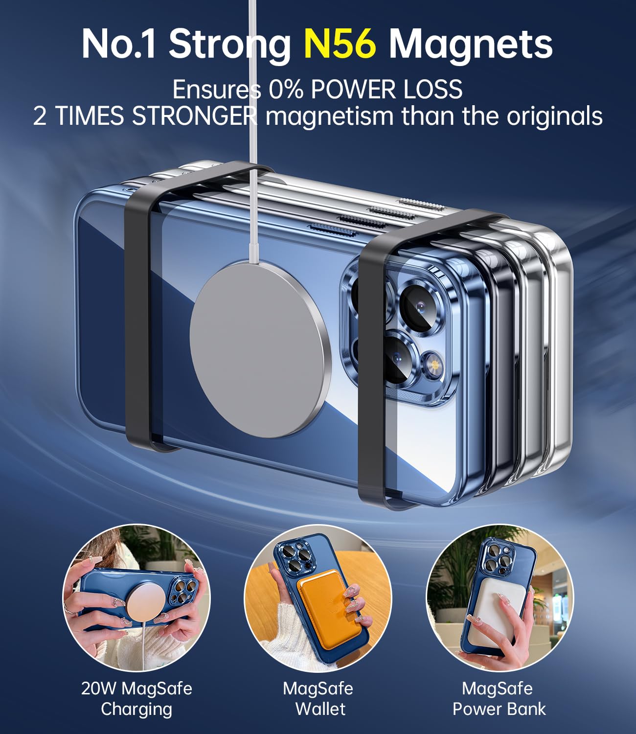 Jueshituo Magnetic Titanium Glossy For Iphone 15 Pro Max Case With Full Camera Protection [No.1 Strong N56 Magnets] [Military Gr