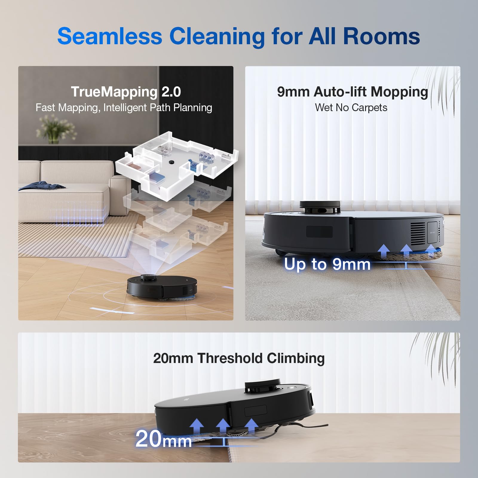 Ecovacs Deebot T30S Ai Robot Vacuum And Mop, 11000Pa, Truedge Adaptive Edge Mopping, Zerotangle Technology, Ai Instant Re Mop, H