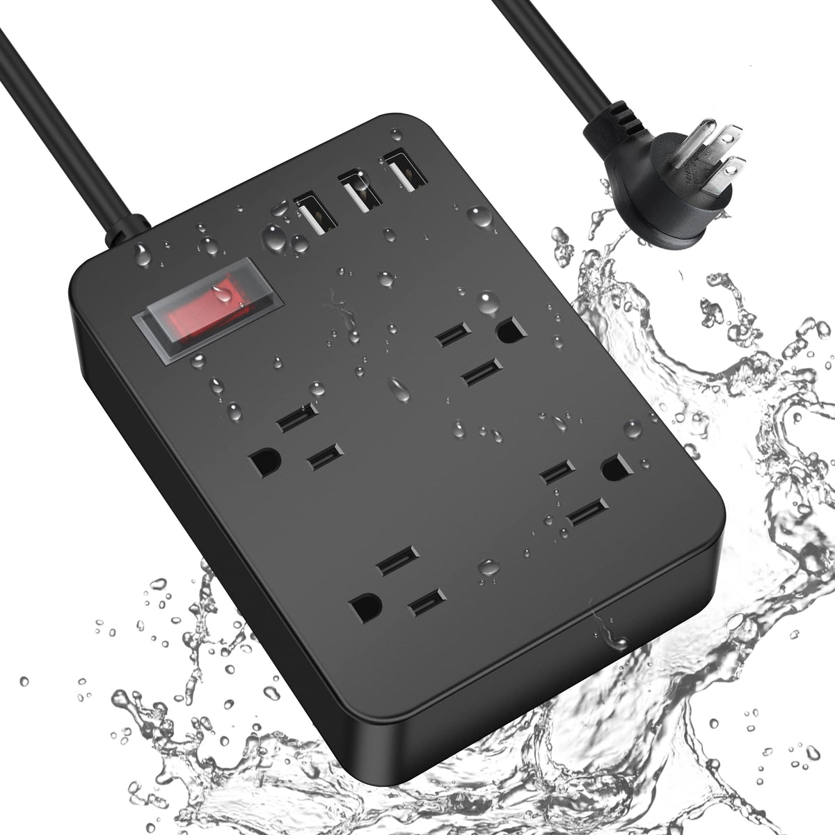 Outdoor Power Strip Weatherproof,Waterproof Surge Protector With 4 Outlets,3 Usb,Shockproof Overload Protection, Multi Outlet Ex