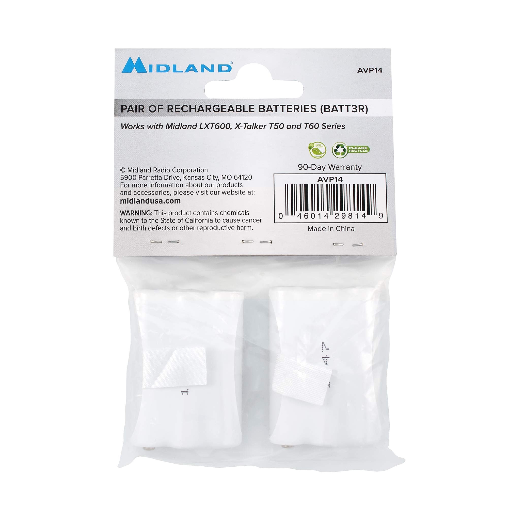 Midland� � Avp14 Rechargeable Battery Packs Lxt600, T50 T60, White, 3.15X 2.3X 0.5