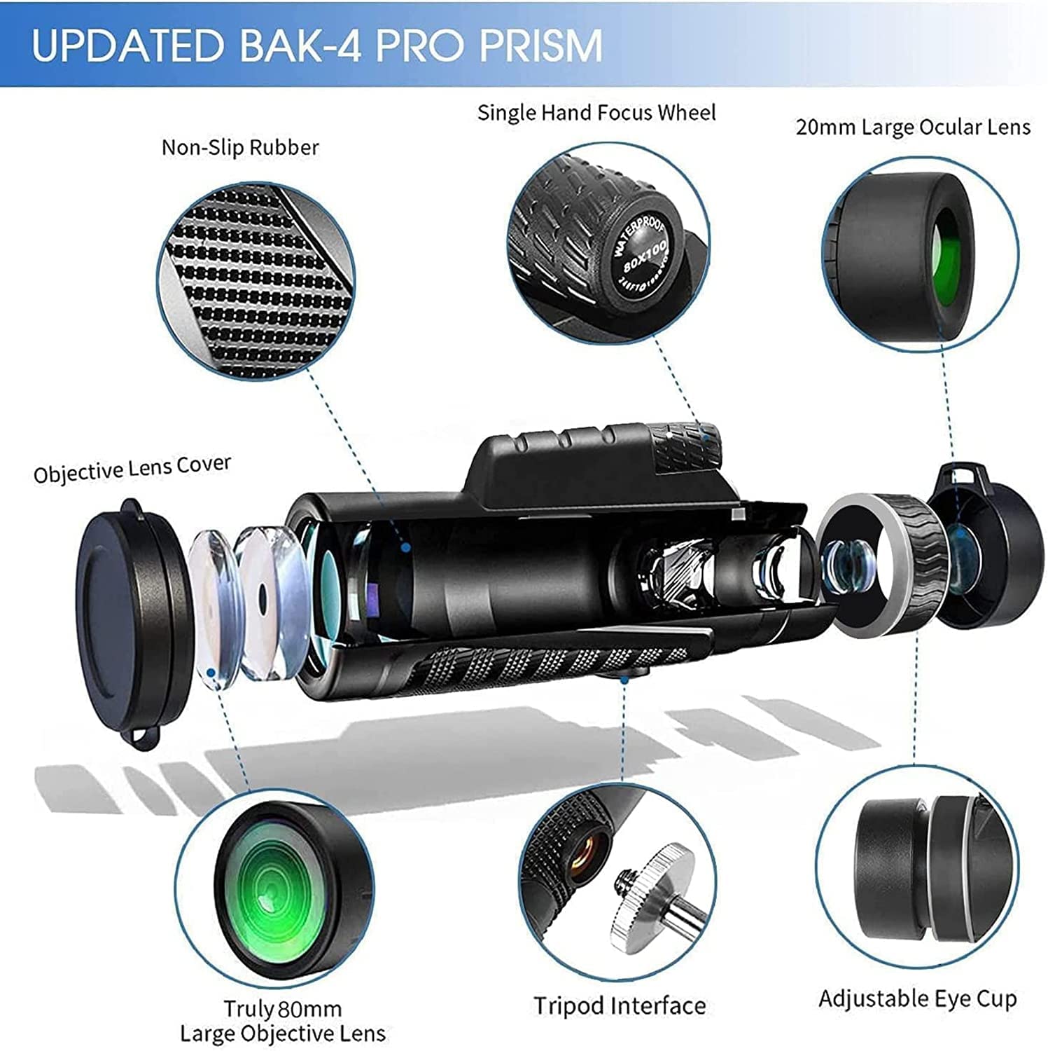 Physiophyx 80X100 Monocular Telescope High Powered For Smartphone Monoculars For Adults High Definition Monocular Telescope For Stargazing Hunting Wildlife Bird Watching Travel Camping Hiking Travel