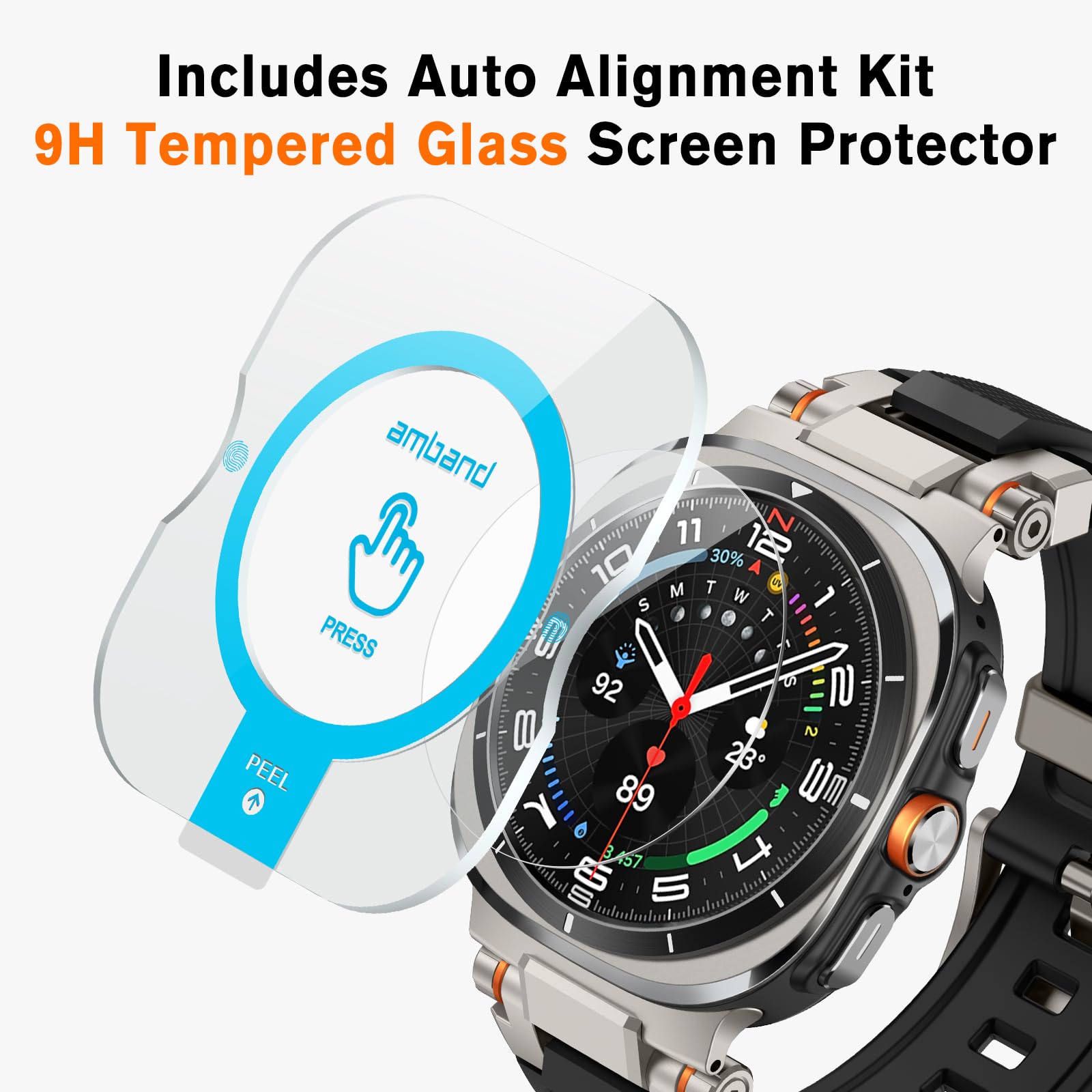 Amband For Samsung Galaxy Watch Ultra (2024) Bands For Men, Metal Connector Rugged Strap With Glass Screen Protector Compatible