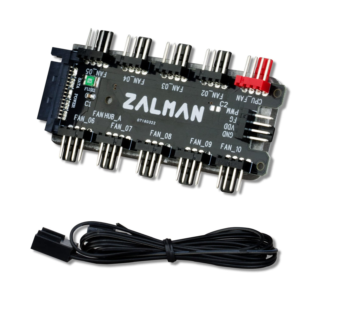 Zalman 10-Port Pwm Fan Hub Splitter For 4-Pin Pwm & 3-Pin Non-Pwm Fans, 12V Sata Connector Powers 10 Fans W/ 1 Motherboard Heade
