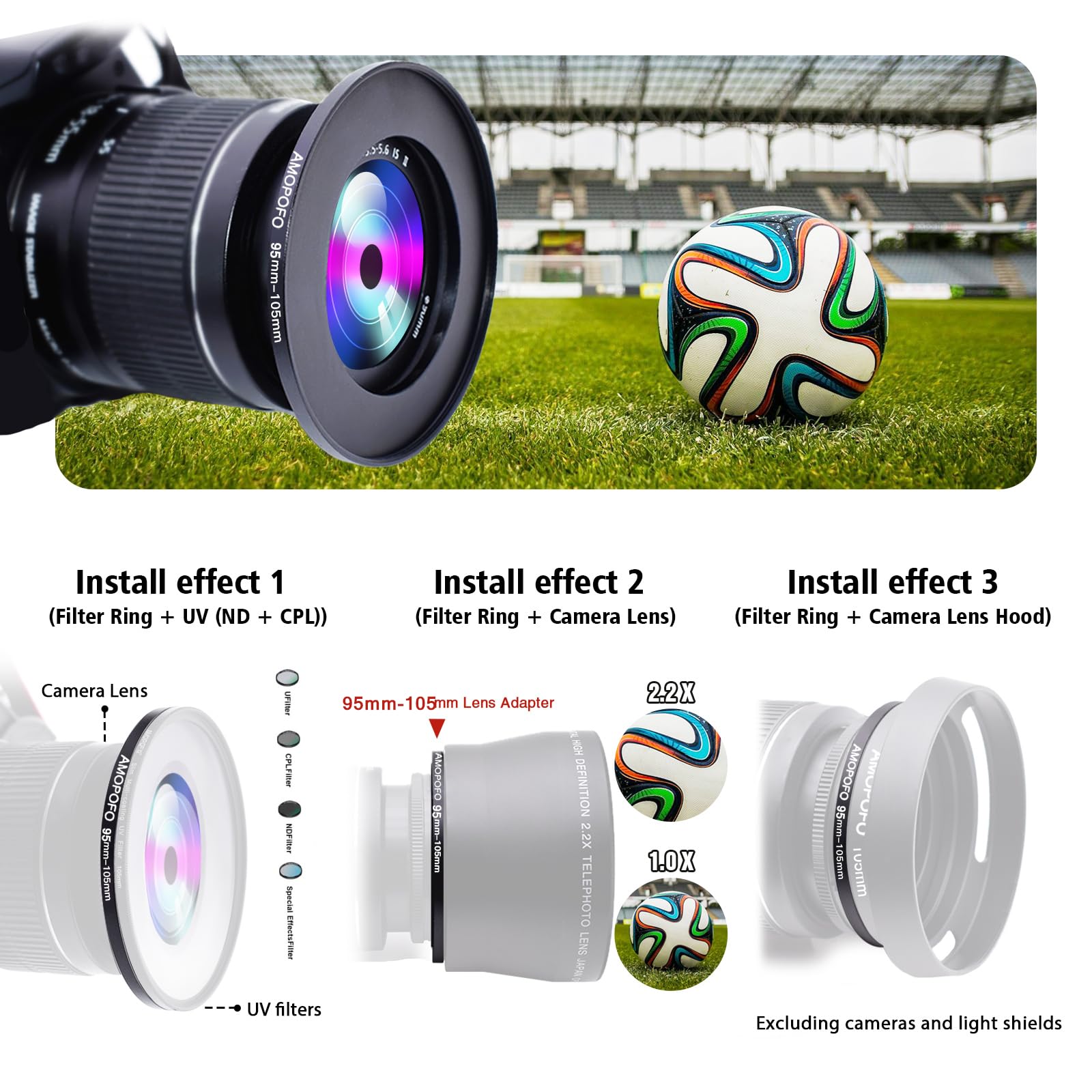 95Mm Lens To 105Mm Camera Filter Ring,Compatible With All 95Mm Camera Lens & 105Mm Uv,Nd,Cpl Lens Hood Accessories,Made Of Cnc M