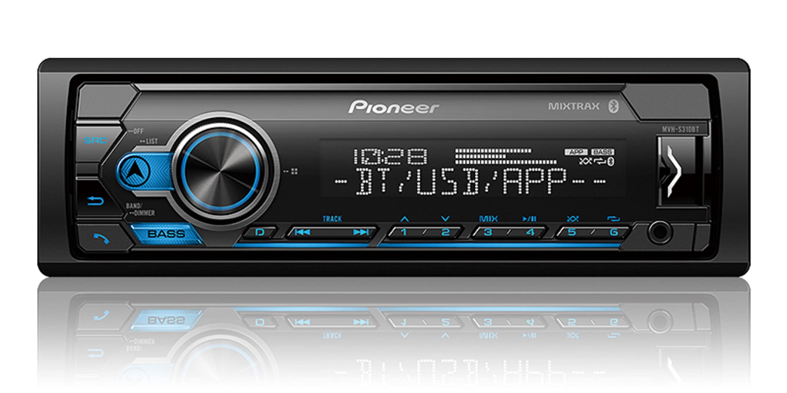 Pioneer MVH-S310BT Single Din Built-In Bluetooth, MIXTRAX, USB, Auxiliary, Pandora, Spotify, iPhone, Android and Smart Sync App 
