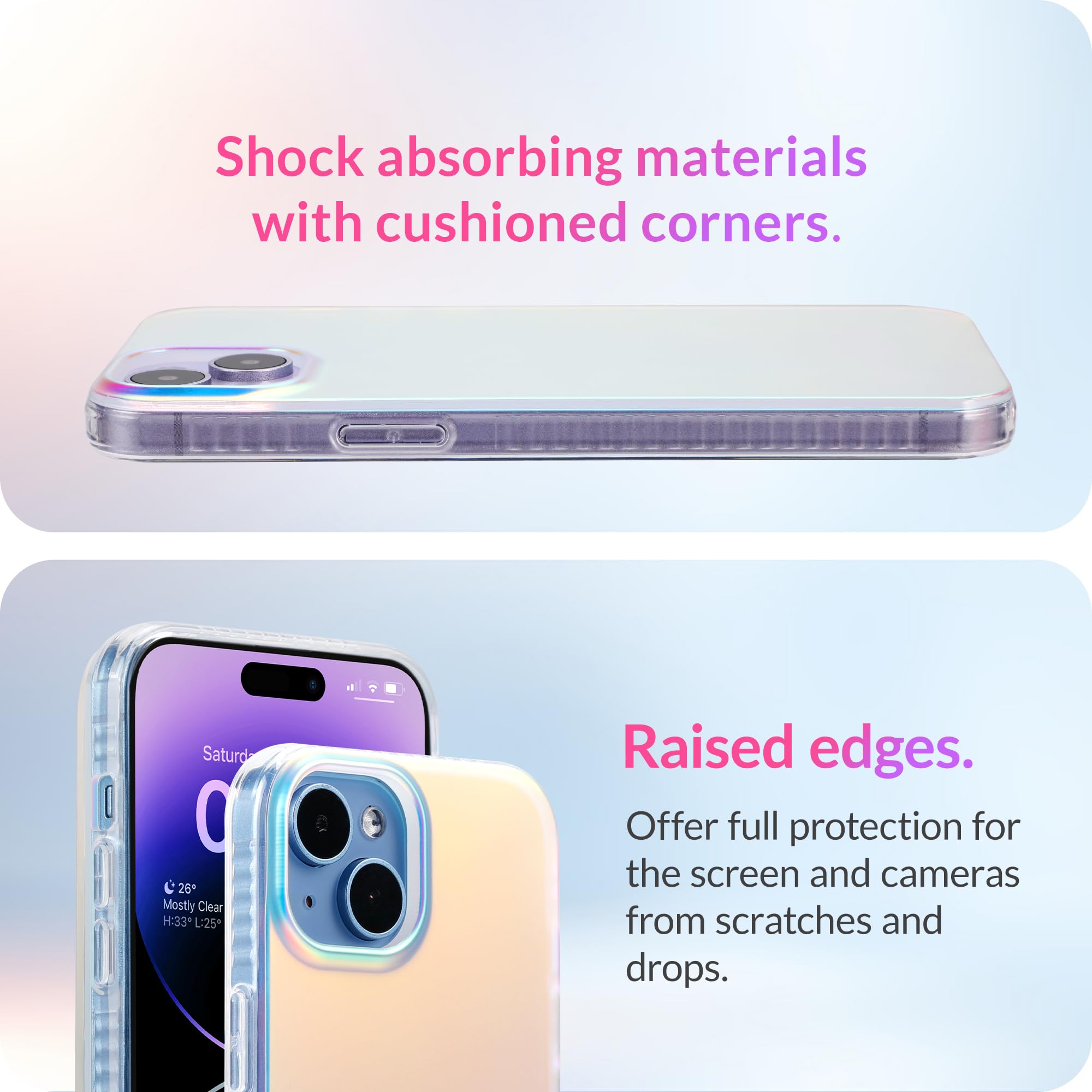 Lonli Hue   For Iphone 15 Case   Iridescent [10Ft Drop Protection]   Shockproof Cover With Color Changing Effect | Cute And Uniq