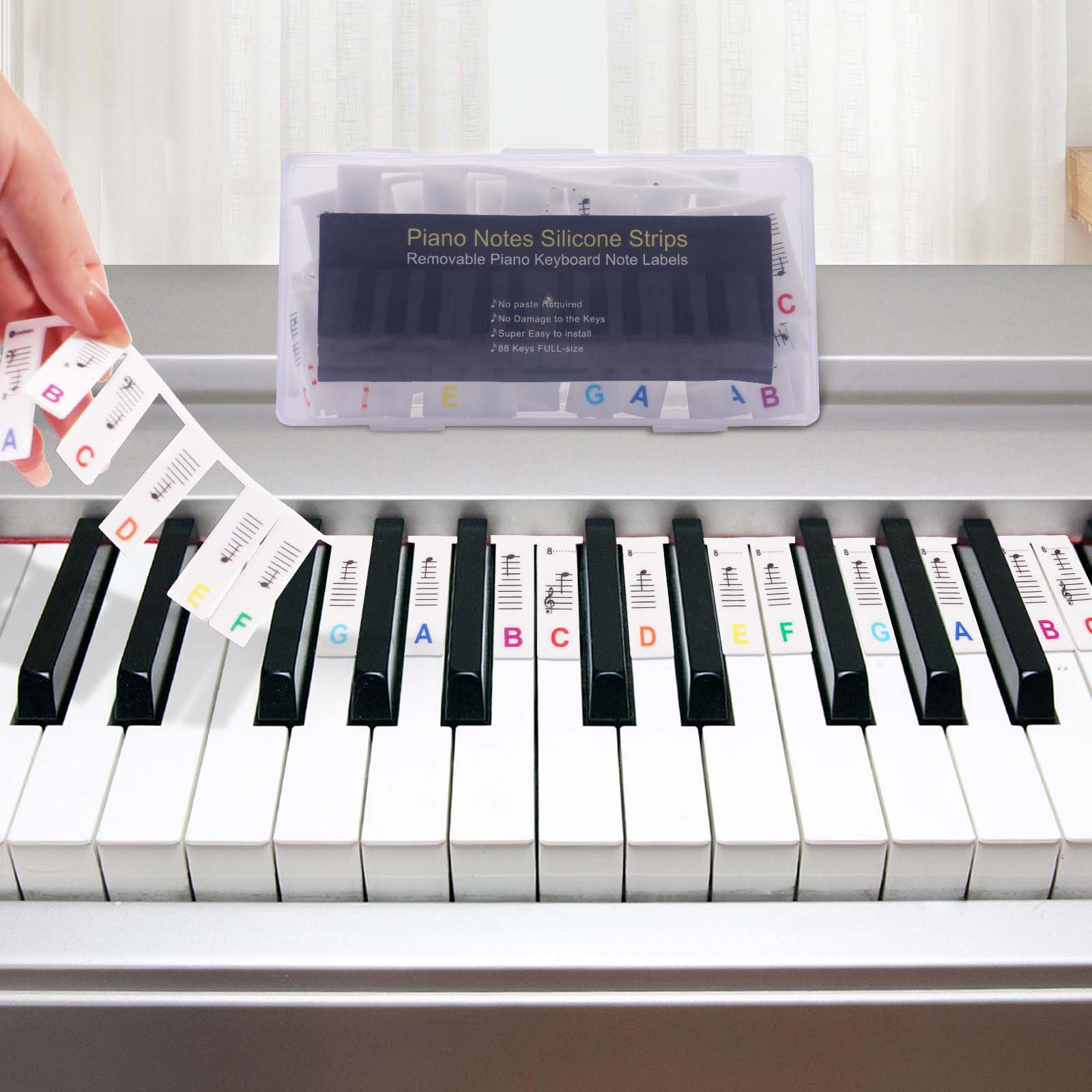 Removable Piano Keyboard Note Labels, Silicone Piano Keyboard Stickers Guide For Beginners, 88 Keys Full Size, No Need Stickers,
