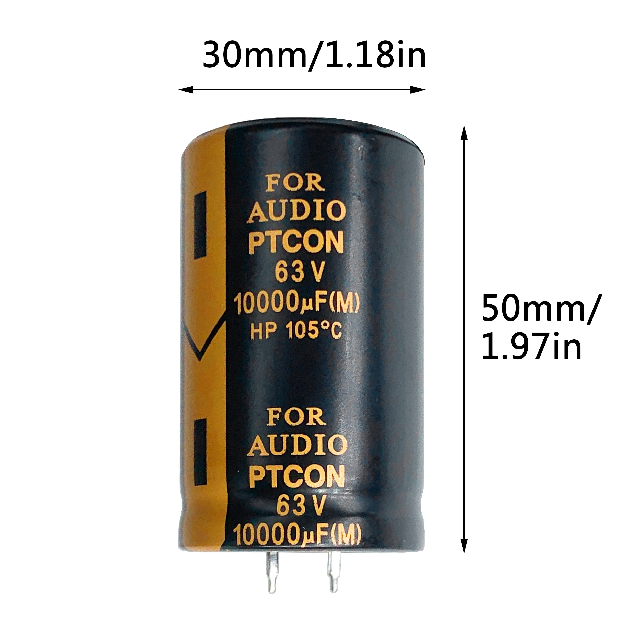 Cermant 2Pcs 63V 10000Uf Snap In Electrolytic Capacitor 30X50Mm(1.18X1.96In) Power Amplifier Filter Audio Electrolytic Capacitor