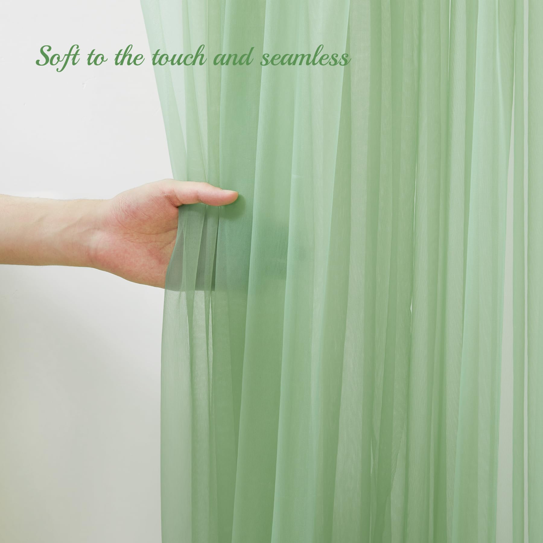 10X10Ft Olive Green Tulle Backdrop Curtain With Lights String For Parites, Sheer Backdrop Curtains For Wedding Baby Shower Birth