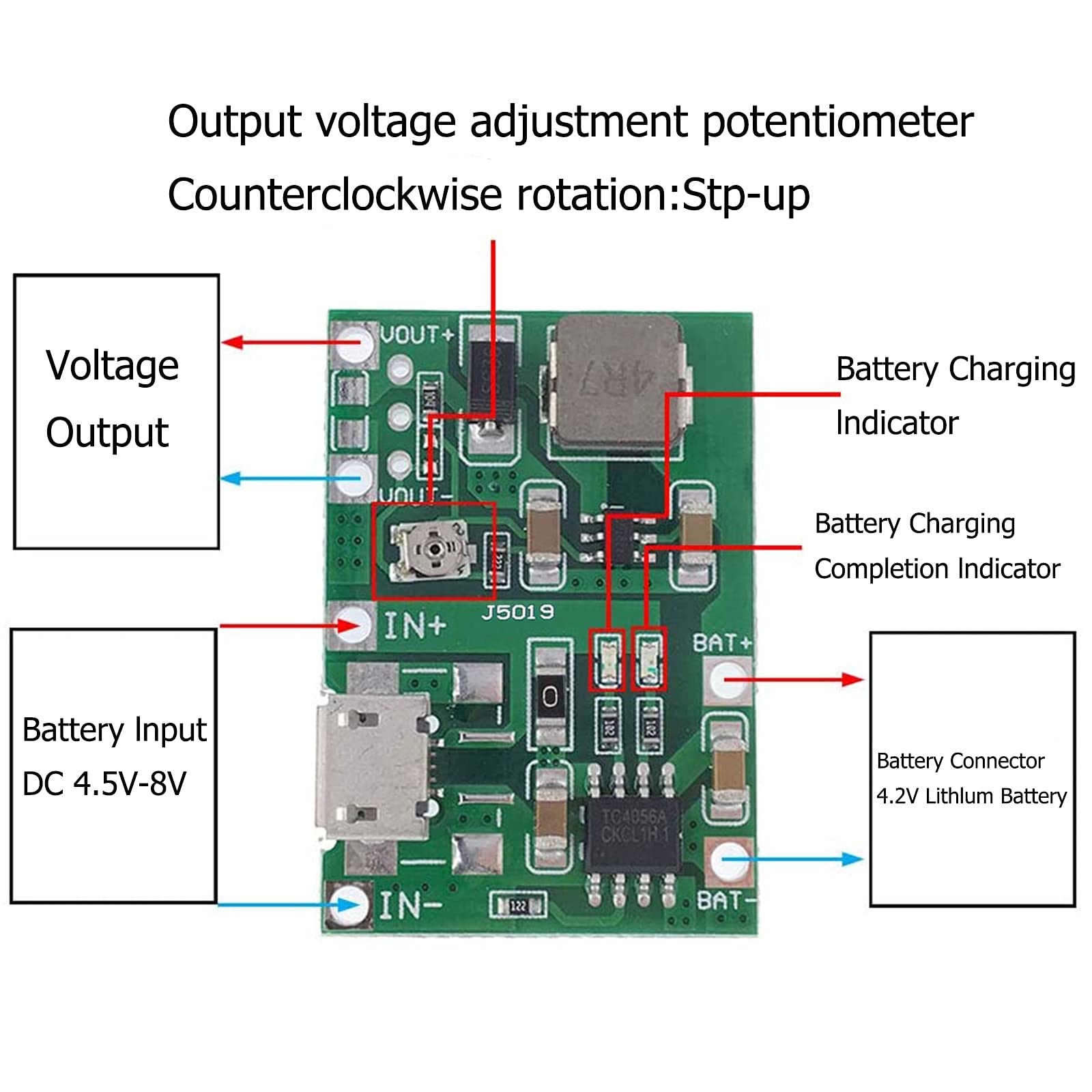 6 Pcs Battery Charger Module Usb Tp4056 3.7V 4.2V To 9V 5V 2A Charge Discharge Integrated Step Up Module,18650 Lithium Li Ion Ba