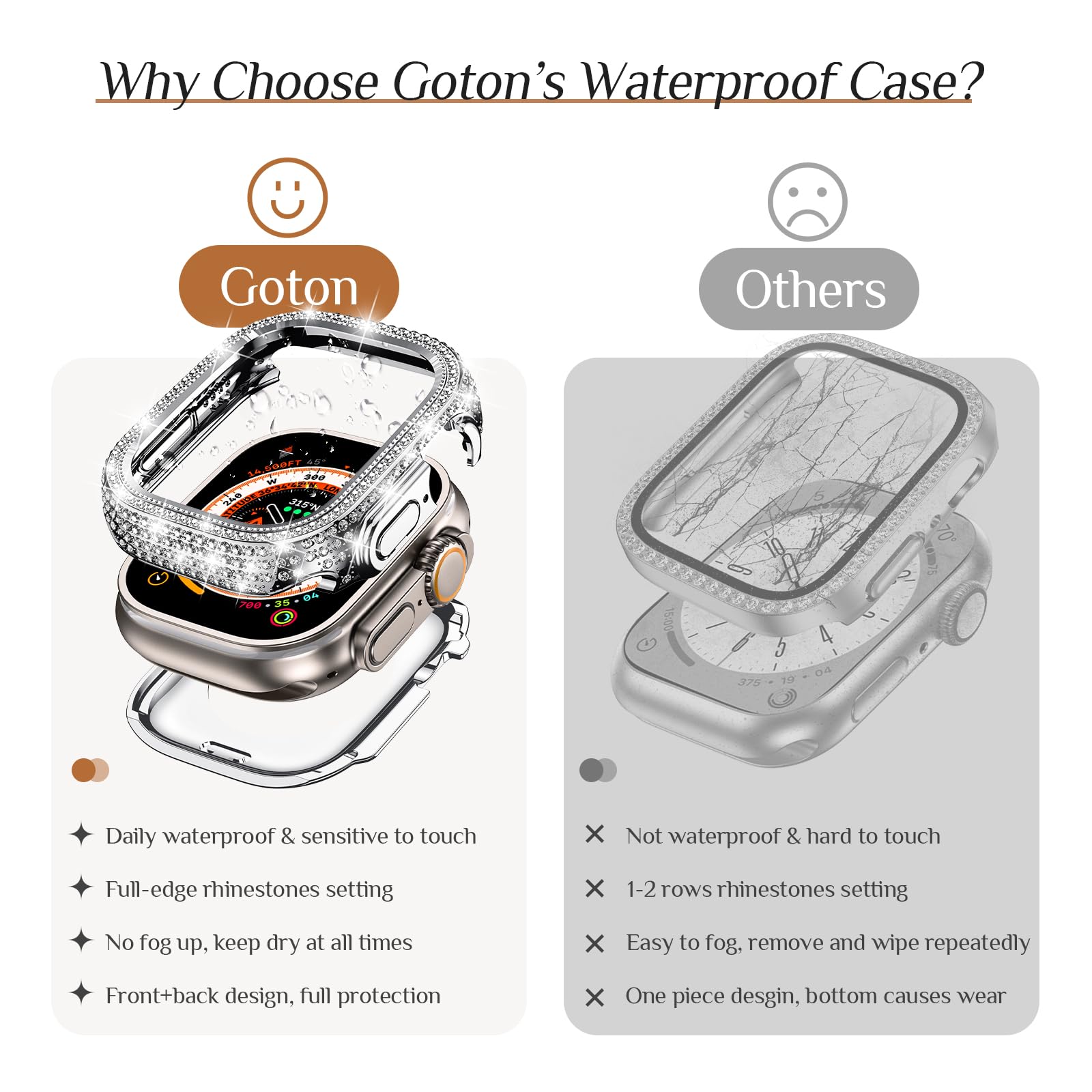 Goton 2 In 1 Waterproof Bling Case Compatible For Apple Watch Screen Protector 40Mm 41Mm 42Mm 44Mm 45Mm 46Mm Ultra 49Mm Series 1