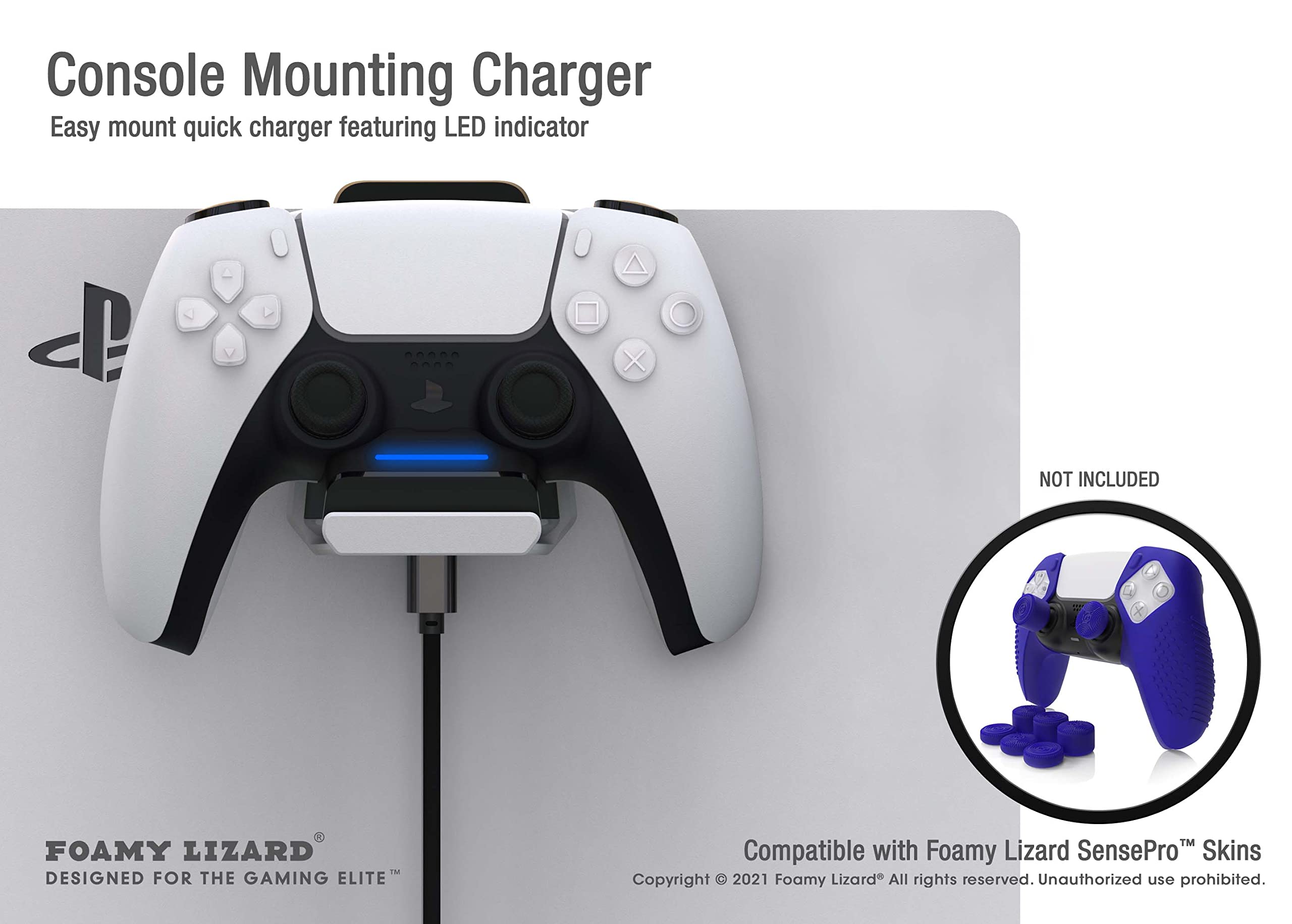 Foamy Lizard Ps5 Controller Charger Console And Wall Mount For Playstation 5 Dualsense Fast Charging Station Hanging Dock, Headp