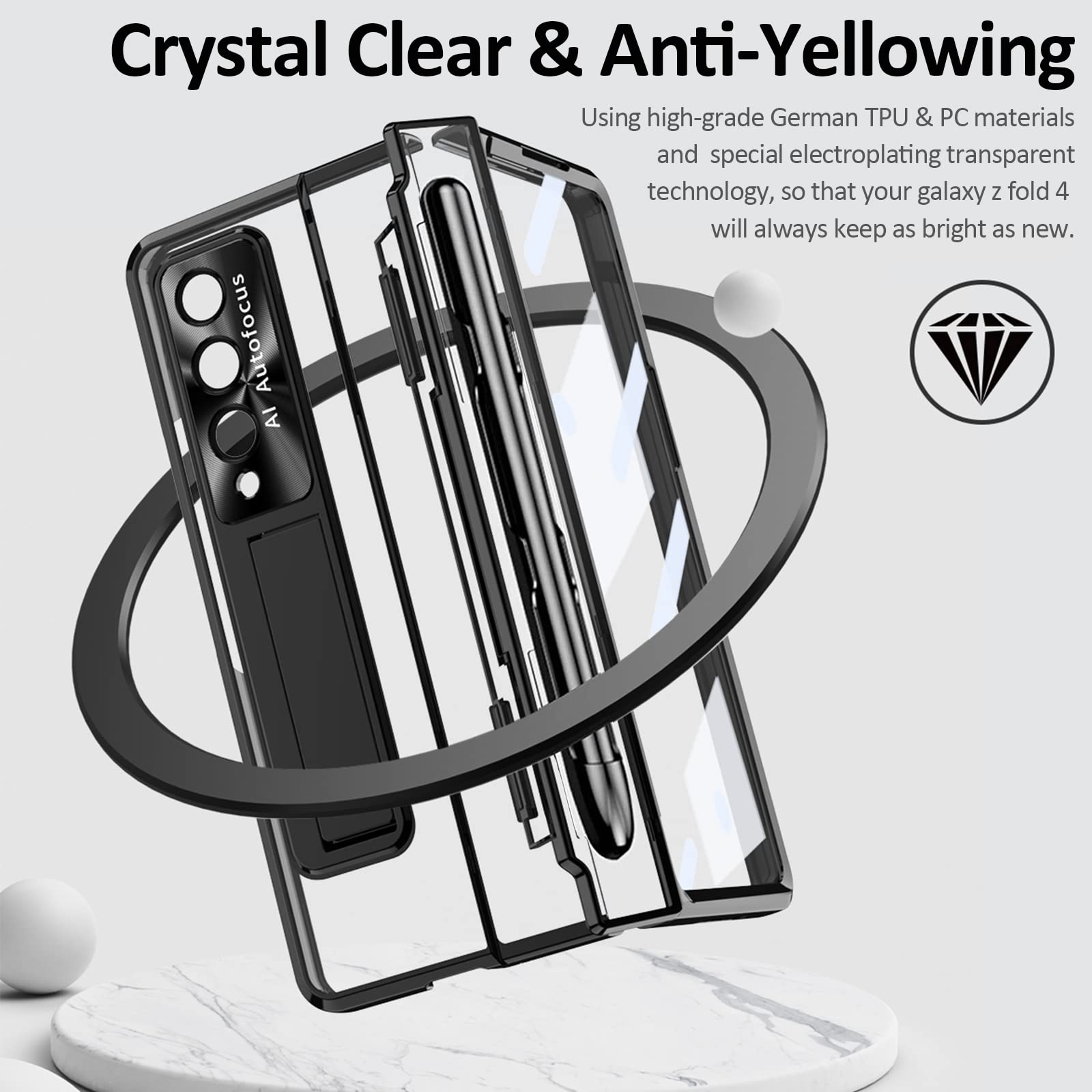 (New) Miimall For Samsung Galaxy Z Fold 4 Case With S Pen & Pen Holder, One Piece Design For Fold 4 Case With Screen Protector &