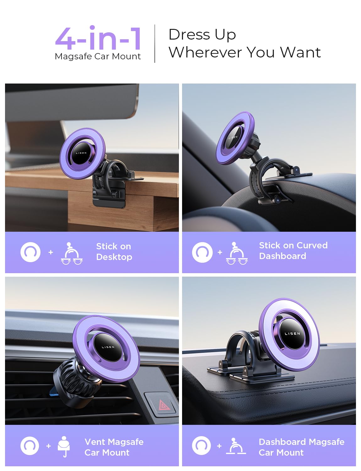 Lisen Fits Magsafe Car Mount Car Phone Holder,Strong Magnetic Phone Holder For Car Magsafe, Dashboard Vent Iphone 16 Car Mount H