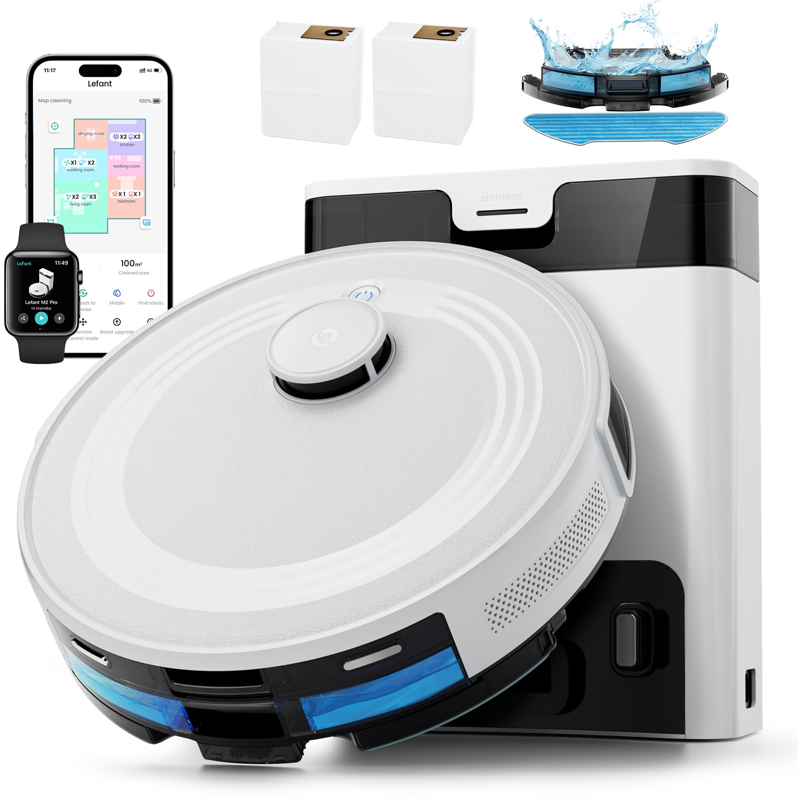 Lefant LiDAR Robot Vacuum and Mop, 45-Day Self-Emptying, 190 PSD Obstacle Avoidance, Customized Cleaning, Multi-Floor Mapping, 5