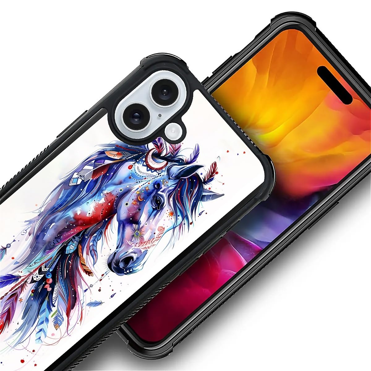 Carloca Compatible With Iphone 16 Plus Case, Drawing Sketch Rainbow Horse Art Fashion Pattern Design For Girl Shockproof Anti-Sc