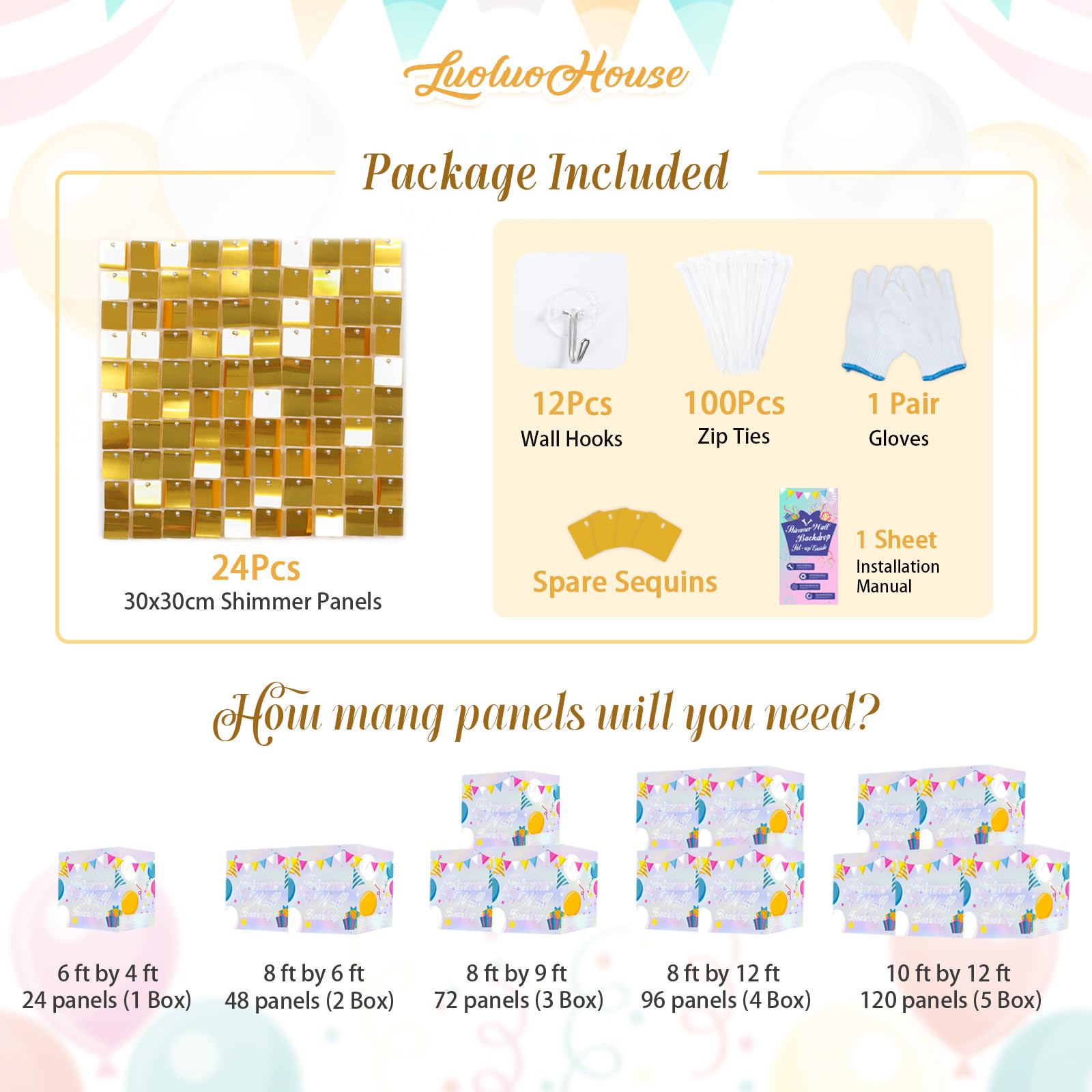 Shimmer Wall Backdrop Sequin Panels Gold Decoration Shimmer Panels(Pack Of 24) Photo Backdrops For Birthday Valentines Anniversa