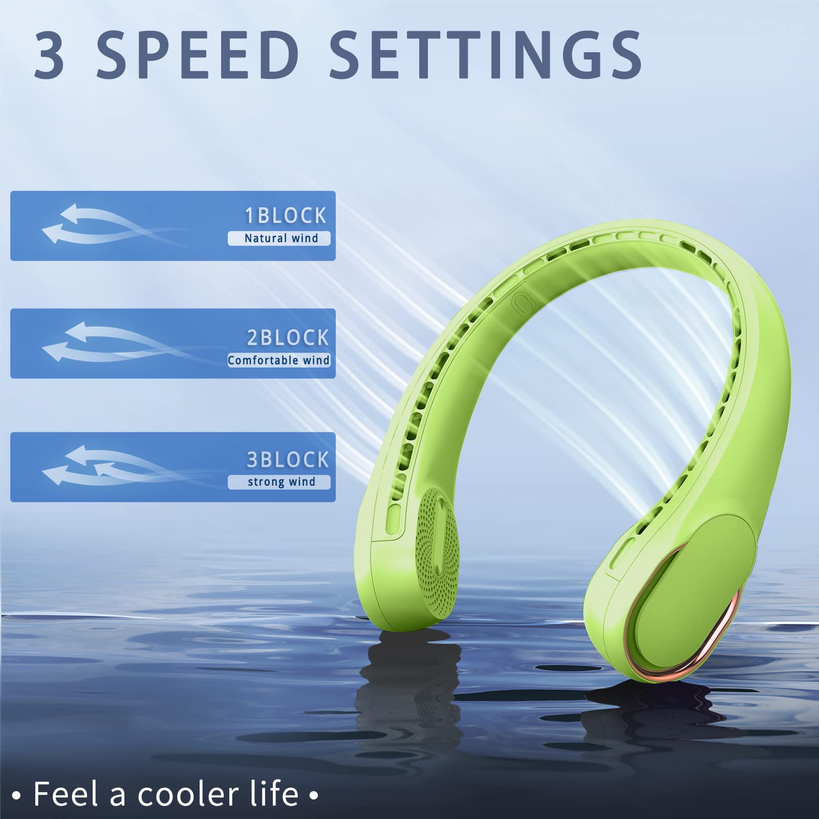 Asnug Portable Neck Fan, Bladeless, Usb Rechargeable Personal Fan, 4000 Mah Battery Operated, 3 Speeds Adjustable,Faster Cooling