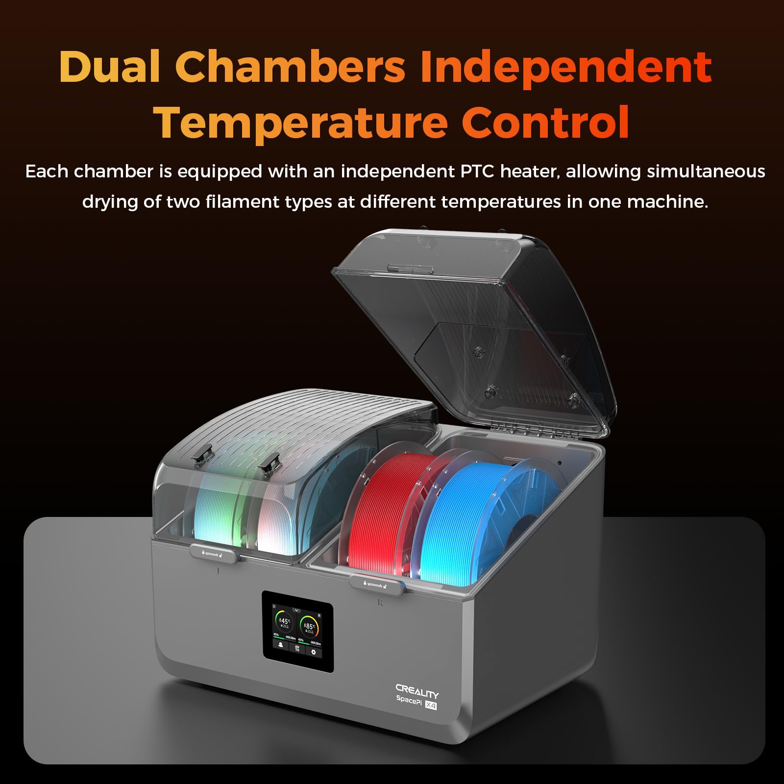 Creality 4-Spool Filament Dryer Box, Spacepi X4 3D Printer Filament Storage Box, Dual Independent Heating Chambers, Rapid Heatin