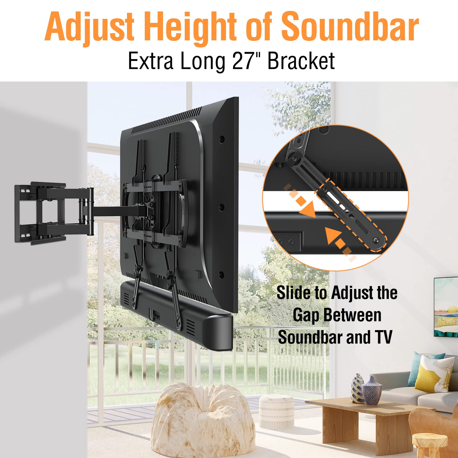 Elived Soundbar Mount, Sound Bar Tv Bracket, For Mounting Above Or Under Tv, Fits Most Sound Bars Up To 15 Lbs, Tool Free Knob A