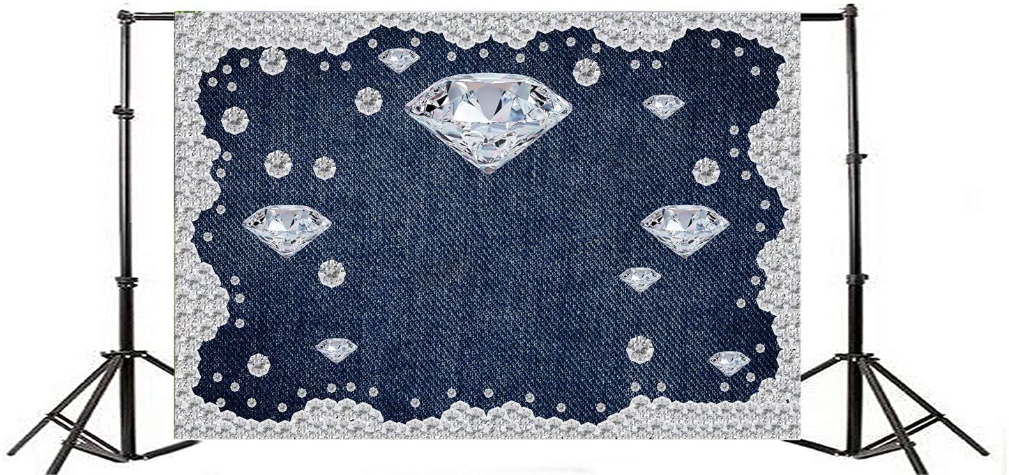 Yeele 7X5Ft Diamond Denim Style Backdrop For Photography Jeans Inlaid Rhinestone Background Birthday Party Decoration Woman Kids