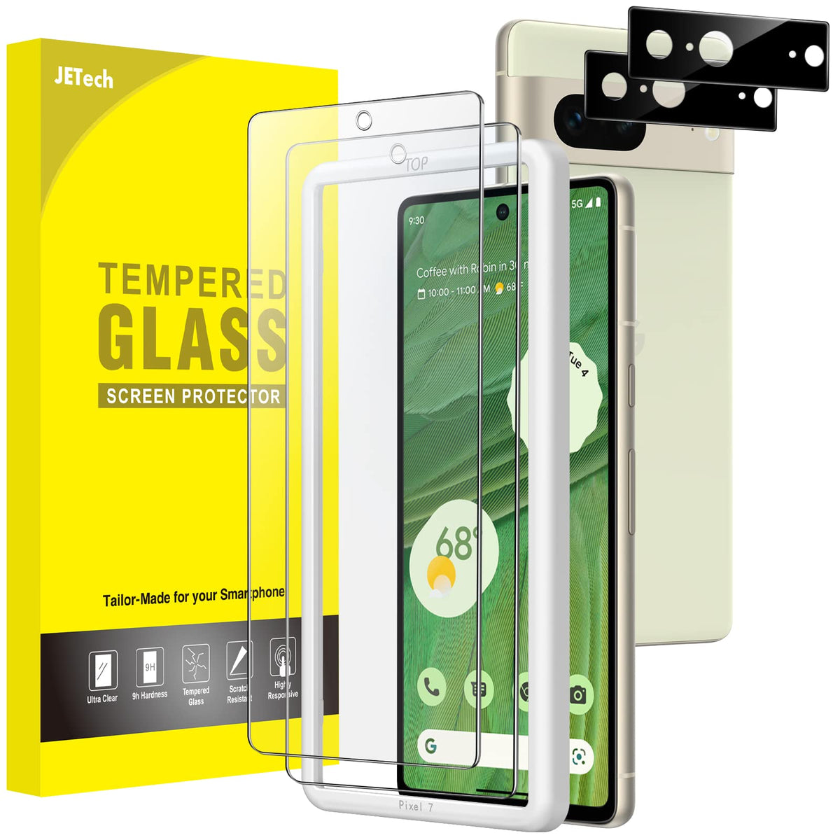 Jetech Screen Protector For Google Pixel 7 With Camera Lens Protector, Easy Installation Tool, Tempered Glass Film, Fingerprint