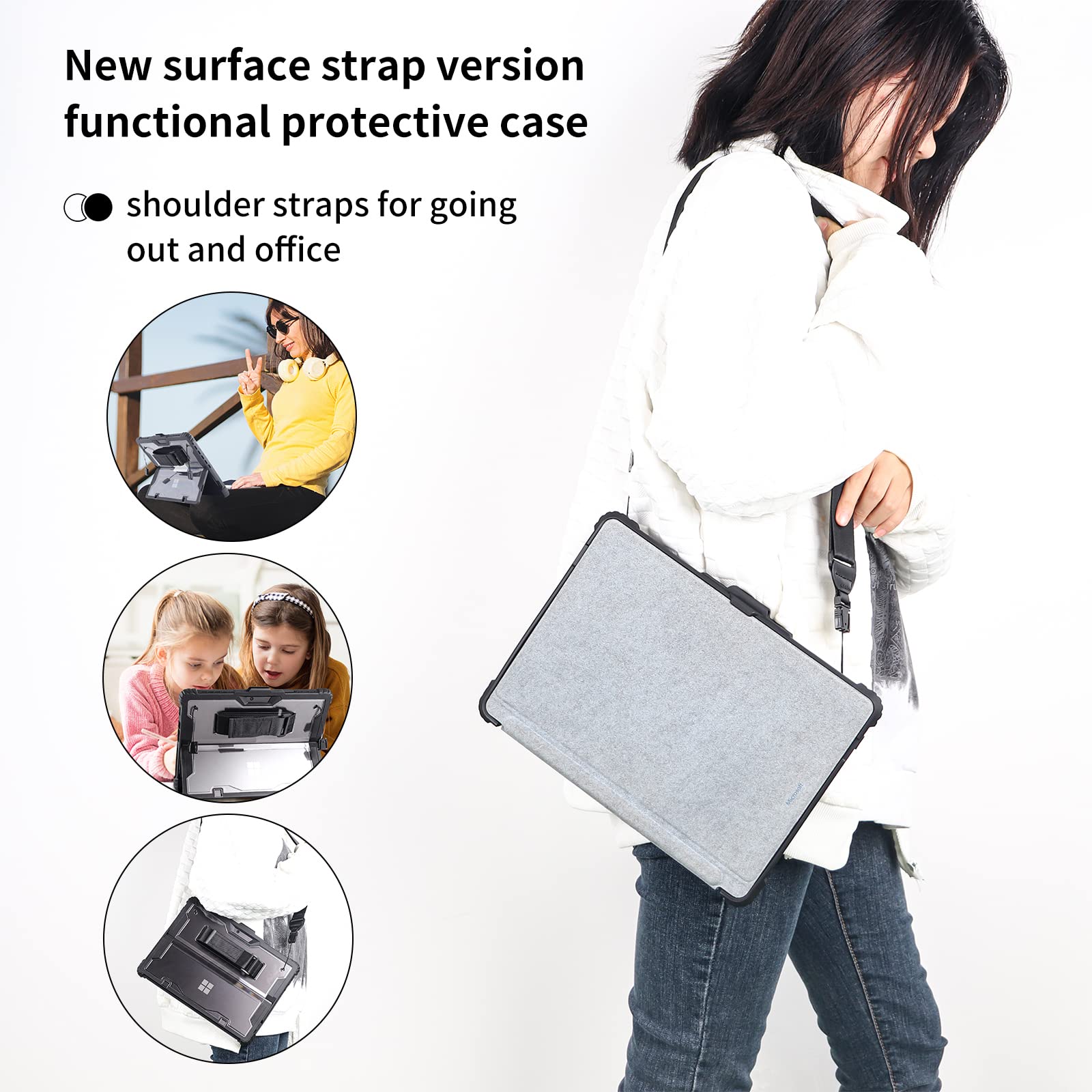 Aoao For Microsoft Surface Pro 7/6/5/4 Case With Shoulder Strap, Hand Strap, Stylus Pen Holder, Rugged, Shock Absorbing And Drop