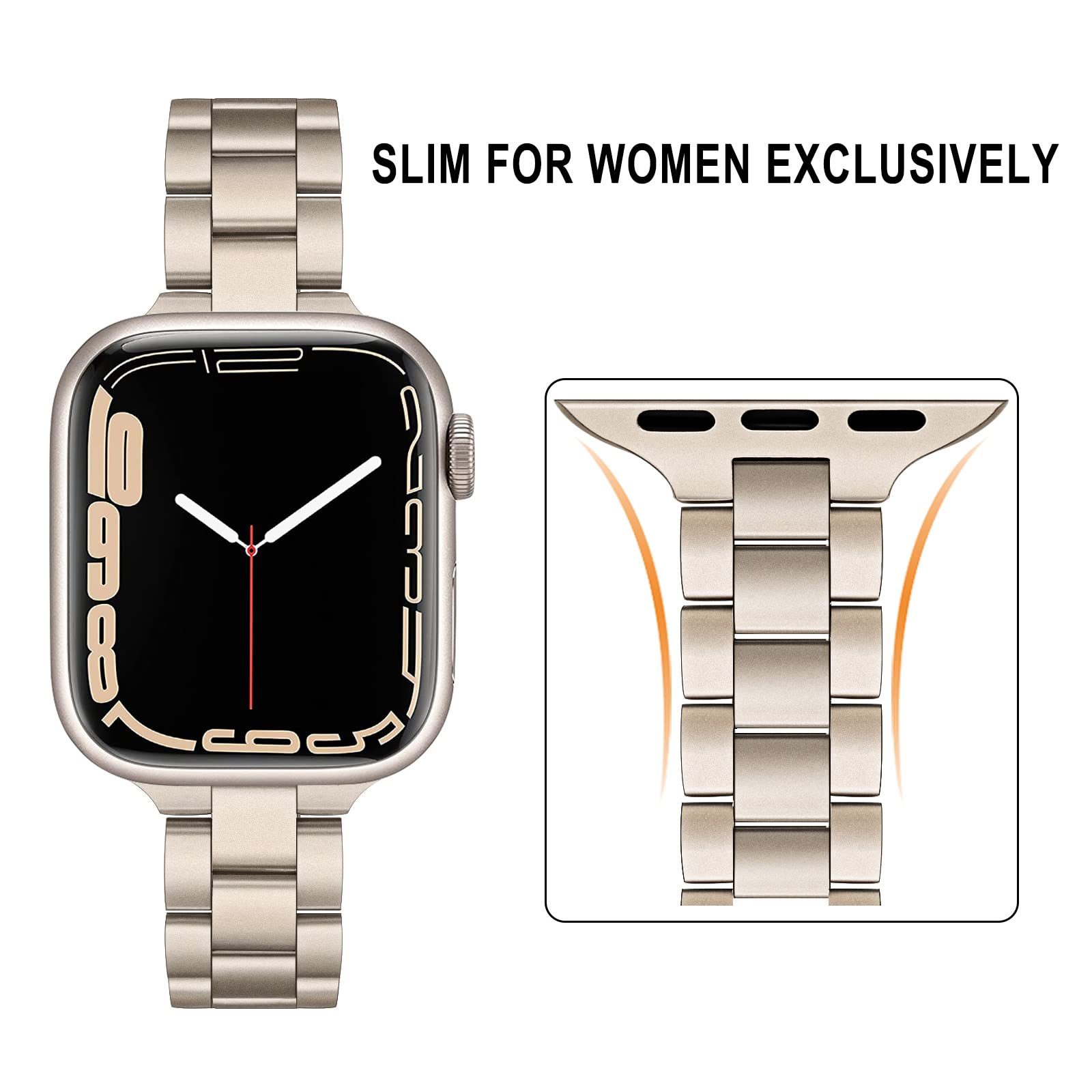 Trumirr Band For Apple Watch Series 8 7 41Mm Starlight Women, Slim Stainless Steel Watchband Feminine Strap Replacement For Iwat