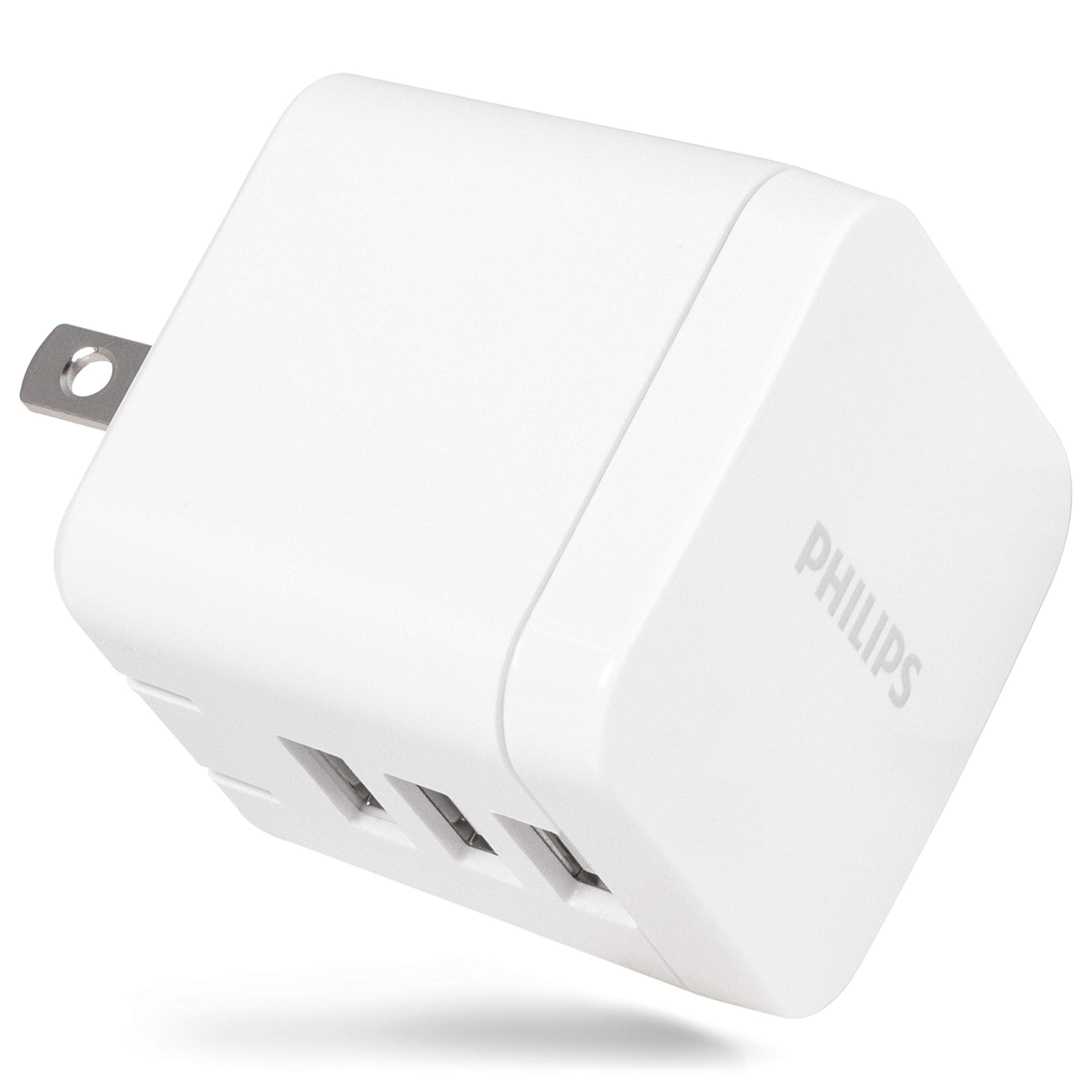 Philips 17W Usb Wall Charger, 3 Ports, For Iphone Xs/Xr/X/8, Ipad Pro/Air/Mini, Samsung Galaxy S10/S9/Plus, Google Pixel C/3/2/X