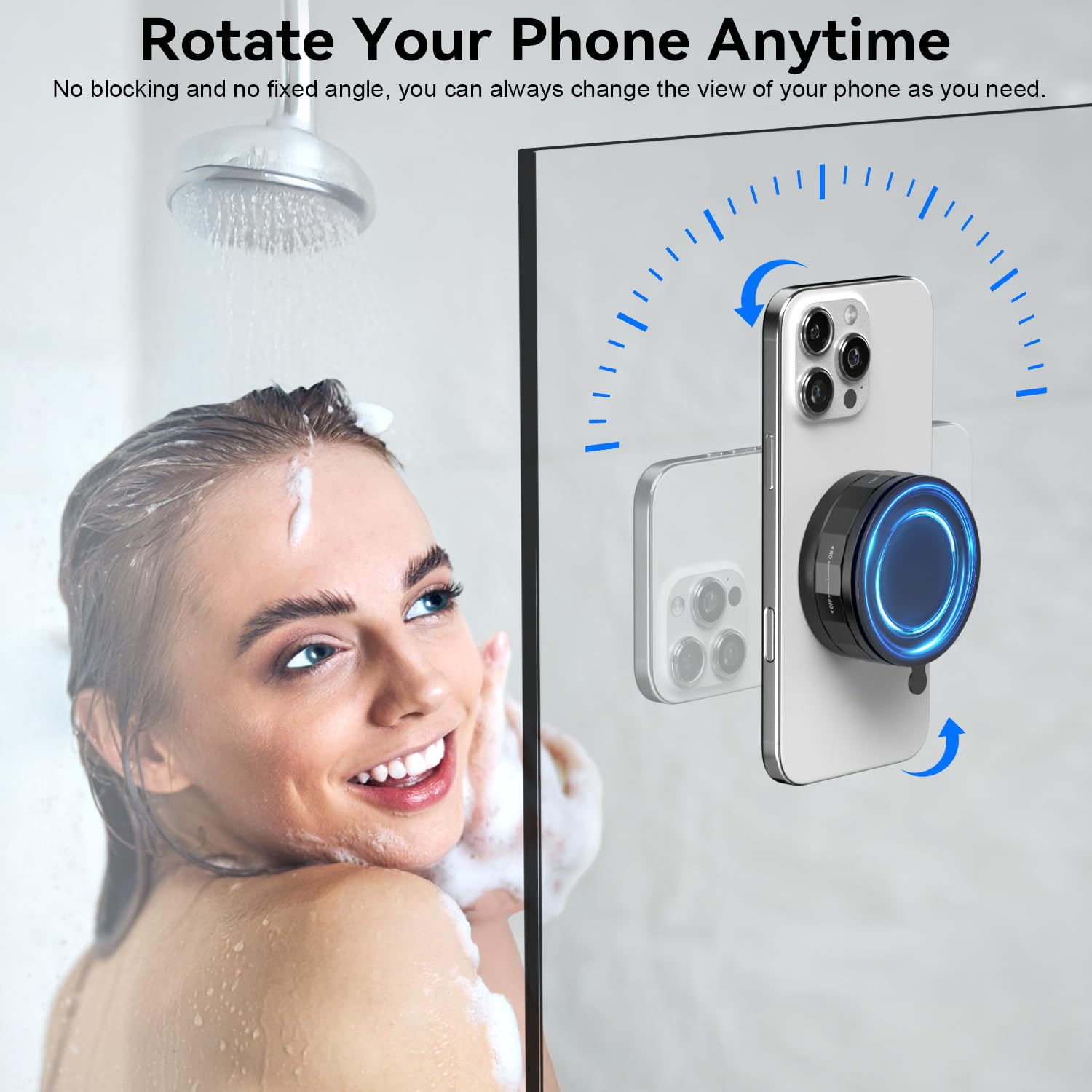 Imluckies Magnetic Shower Mirror Phone Holder, Vacuum Suction Cup Phone Mount Compatible With Magsafe Iphone, Portable Mini Stan