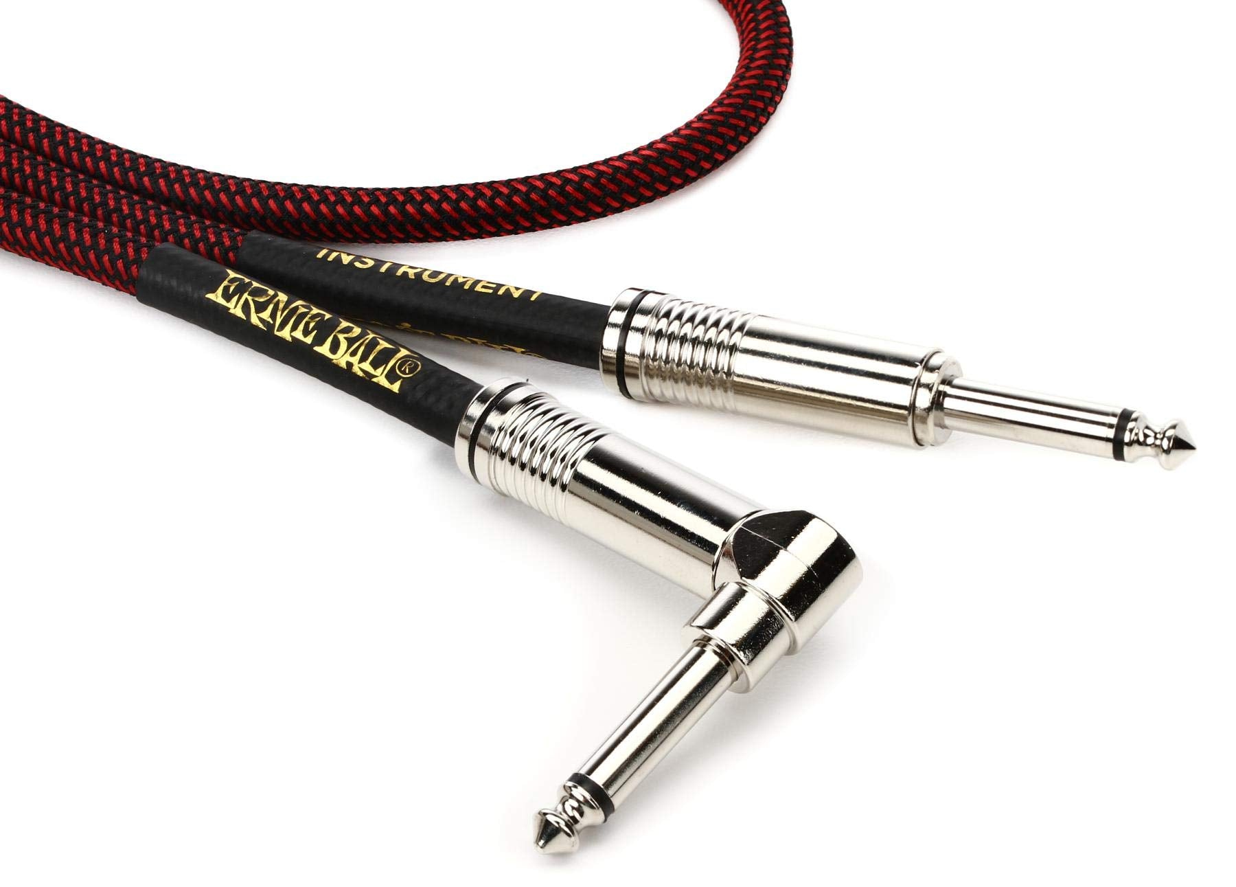 Ernie Ball Braided Instrument Cable, Straight/Angle, 25Ft, Red/Black (P06062)