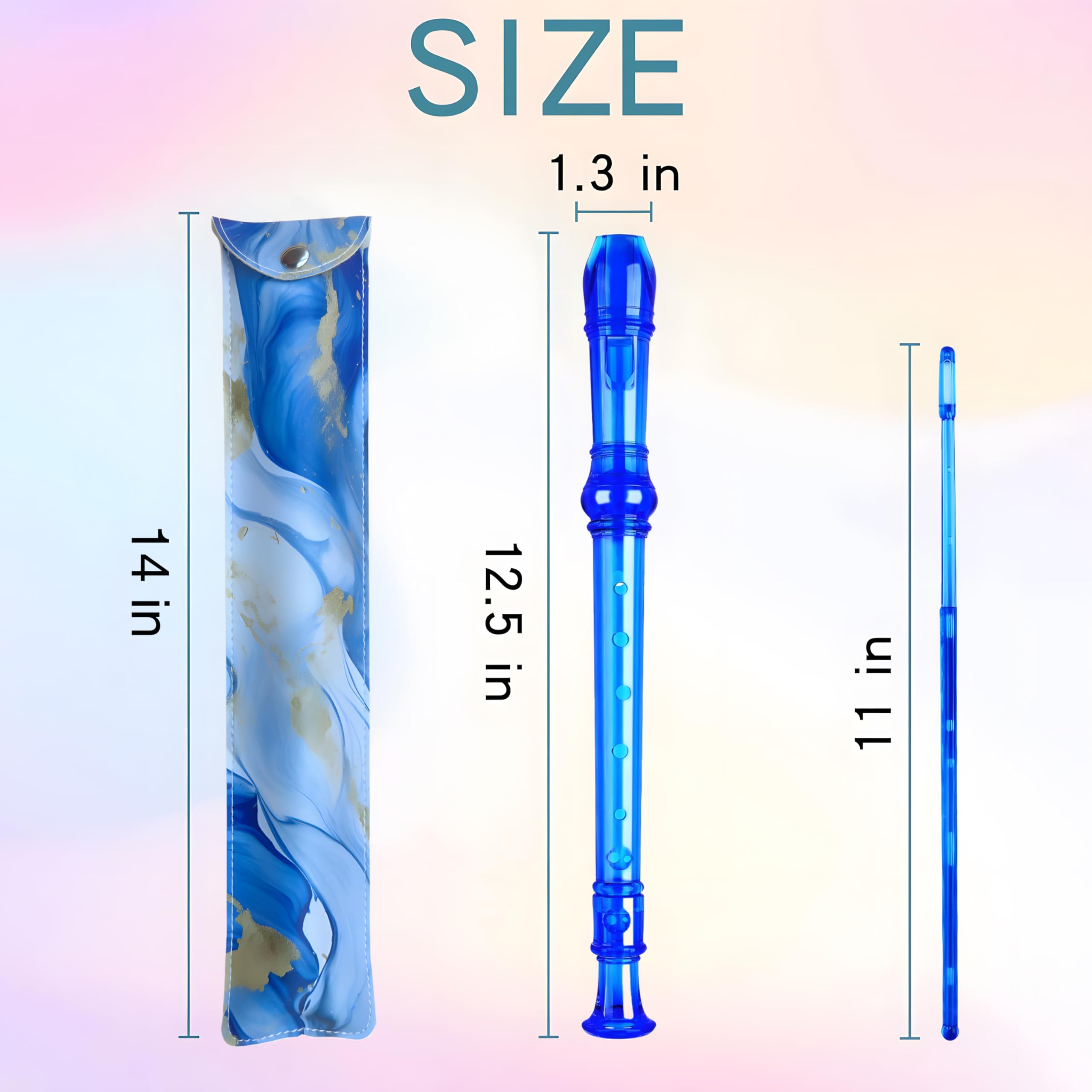 Soprano Recorder For Kids Beginners, German Fingering, C Key, 3 Piece With Cleaning Rod, Bag, Fingering Chart (Crystal Blue)
