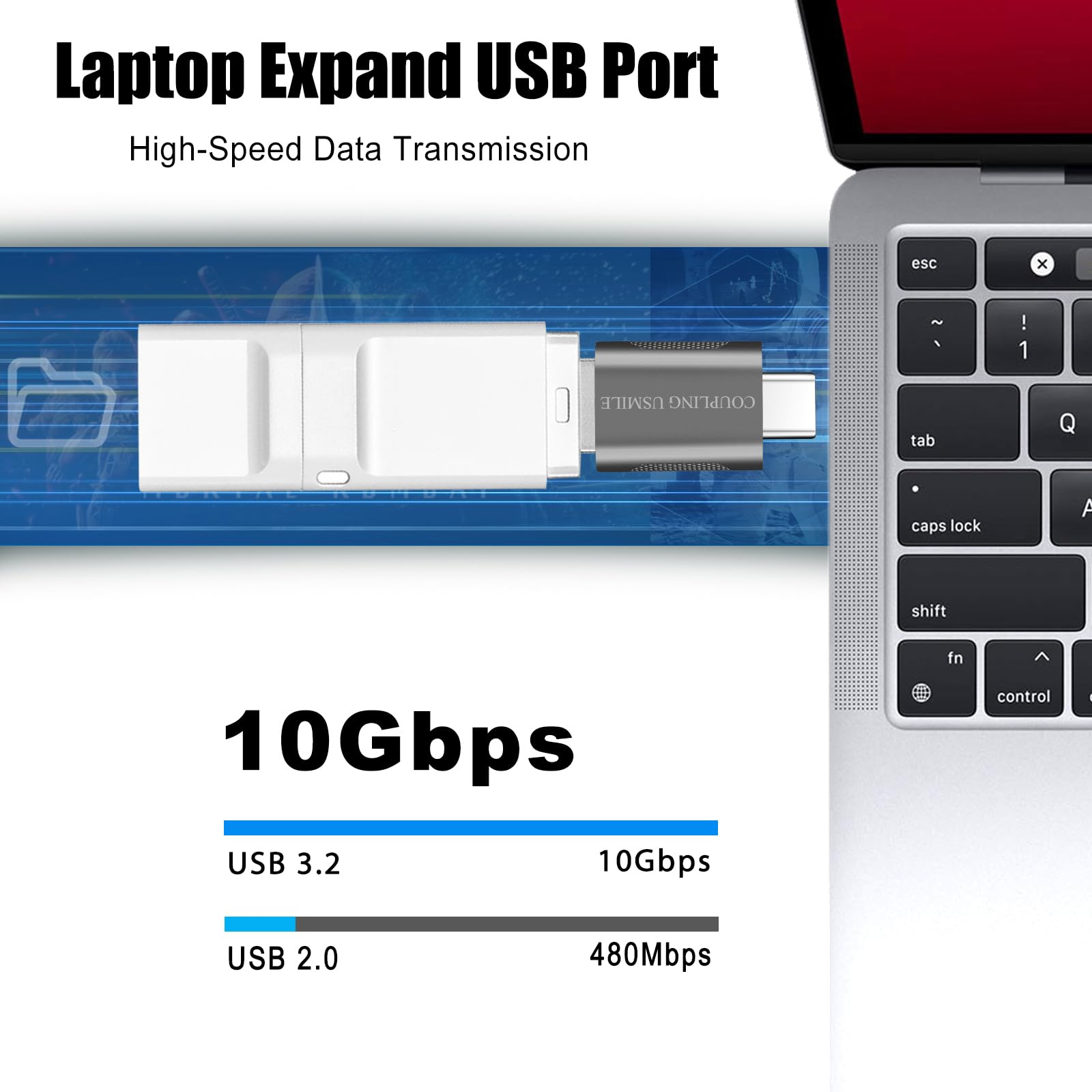COUPLING USMILE USB C to USB A Adapter 2 Pack 10Gbps High-Speed OTG Zinc Alloy Silver