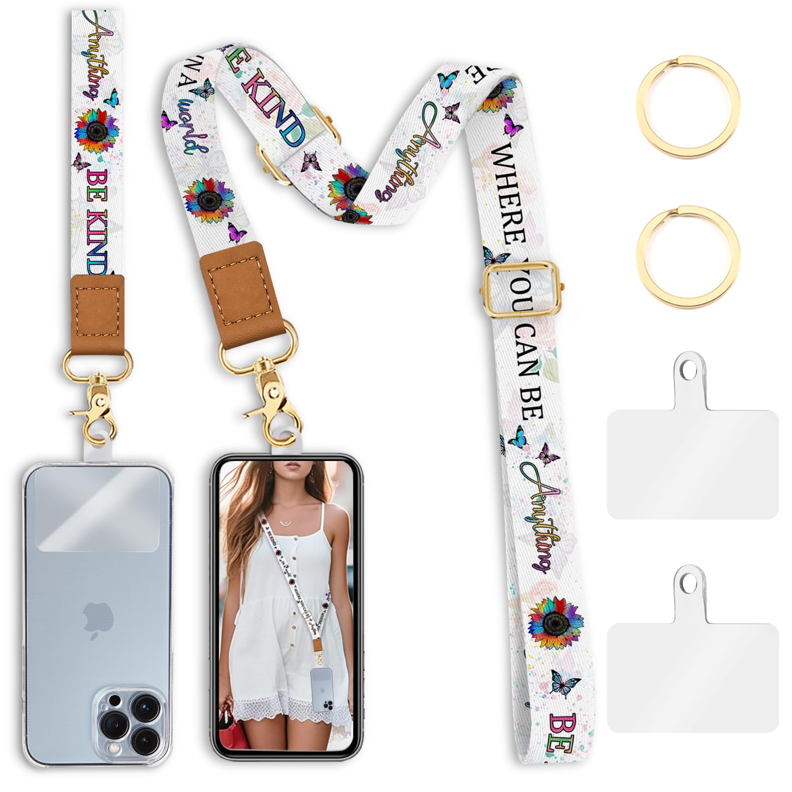 Piefly Phone Lanyard Crossbody Wrist Strap, Sunflower Be Kind Cell Phone Lanyards For Around The Neck Wristlet Shoulder, Adjusta