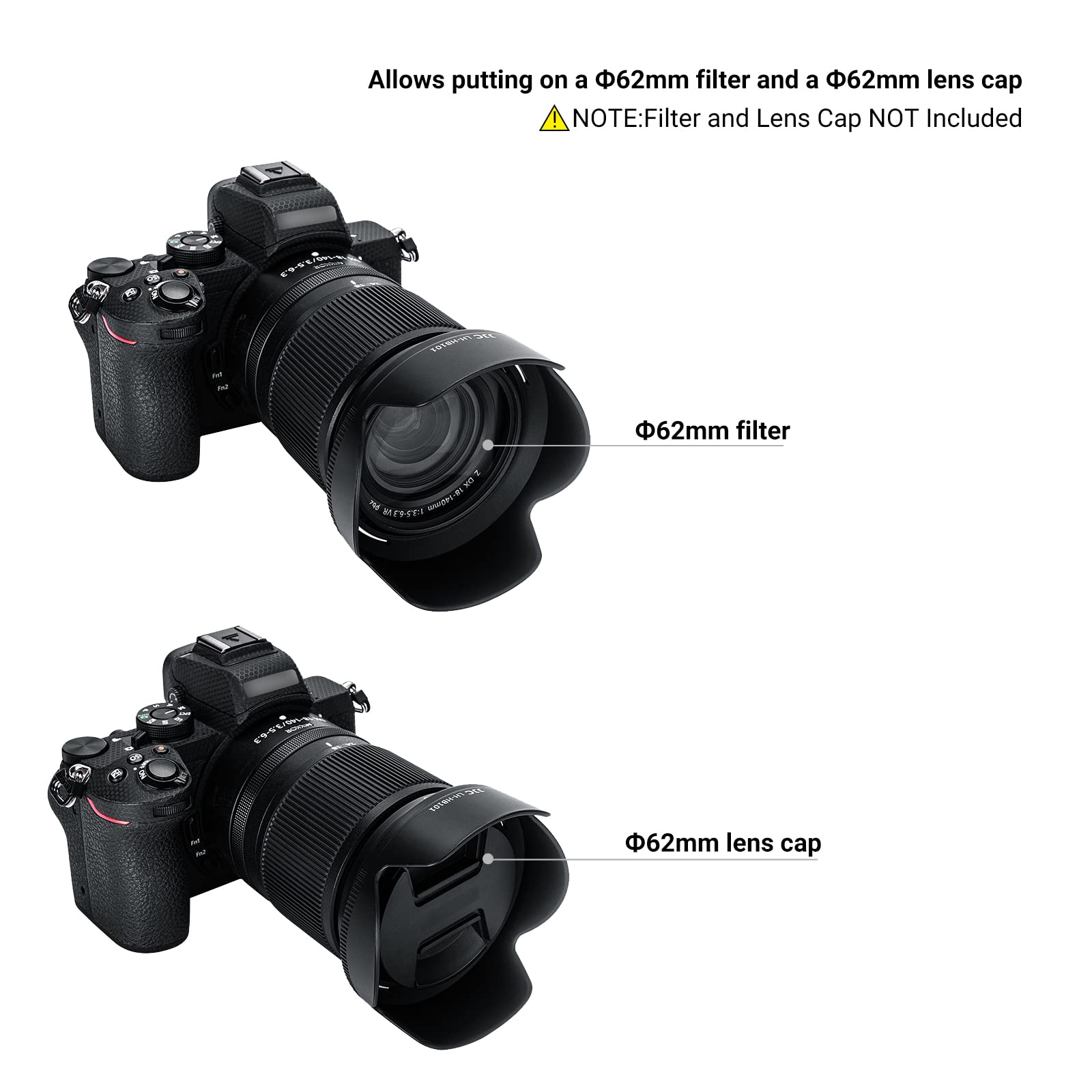 Lens Hood For Nikkor Z Dx 18 140Mm F3.5 6.3 Vr Lens, Reversible Lens Shade Replace Nikon Hb 101 Lens Hood, Compatible With 62Mm