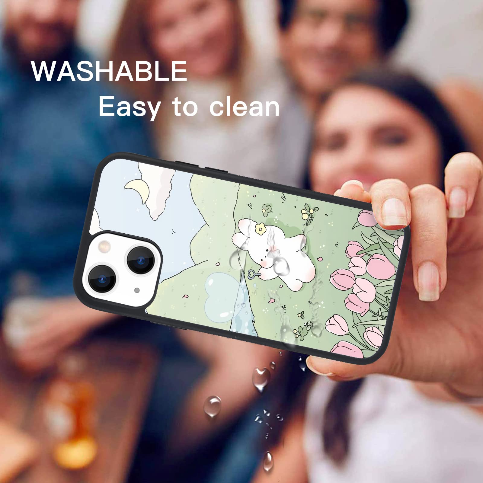 Maycari Compatible With Iphone 13 Mini Case For Children Women Cartoon Rabbit Flower Design, Hard Back Cover With Cute Animal Pa