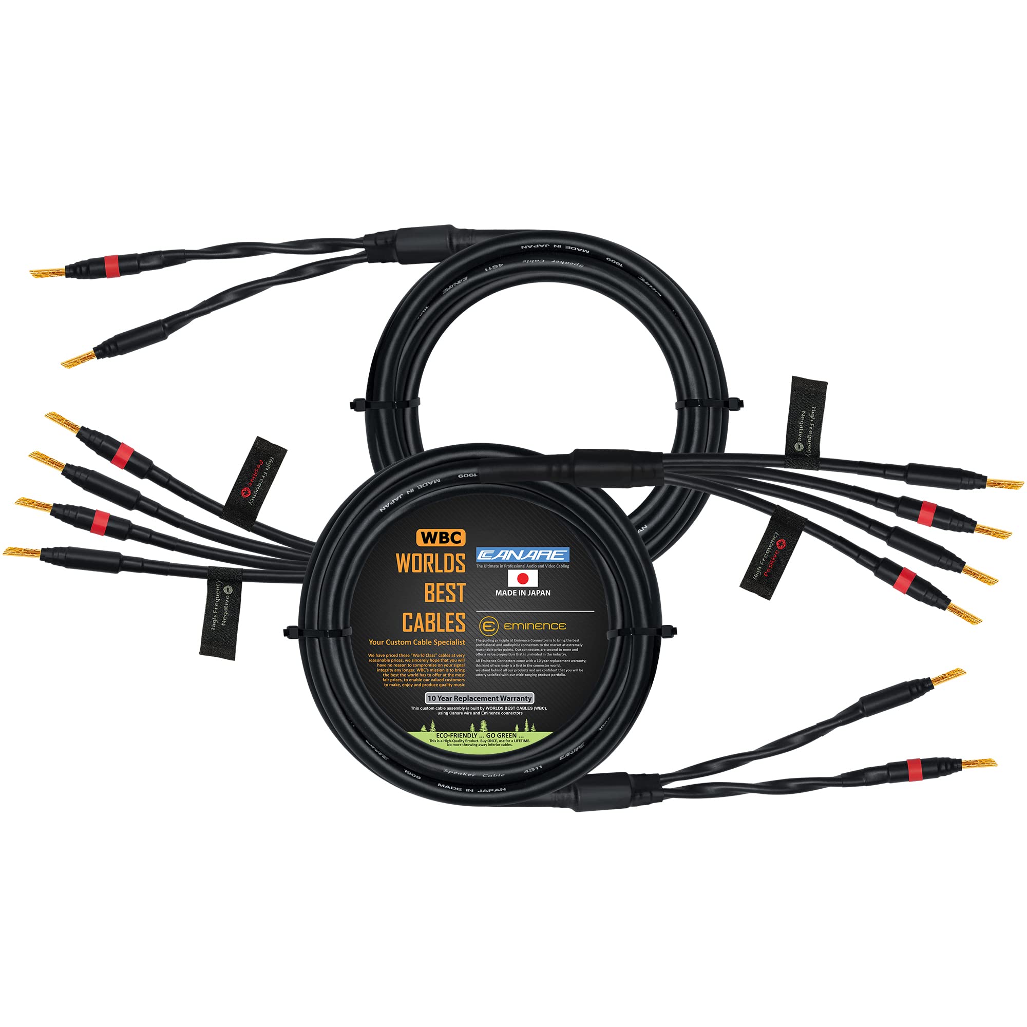 Worlds Best Cables 8 Foot   Canare 4S11 � Audiophile Grade   Hifi Star Quad Bi Wire Speaker Cable Pair With Eminence Gold Banana Connectors