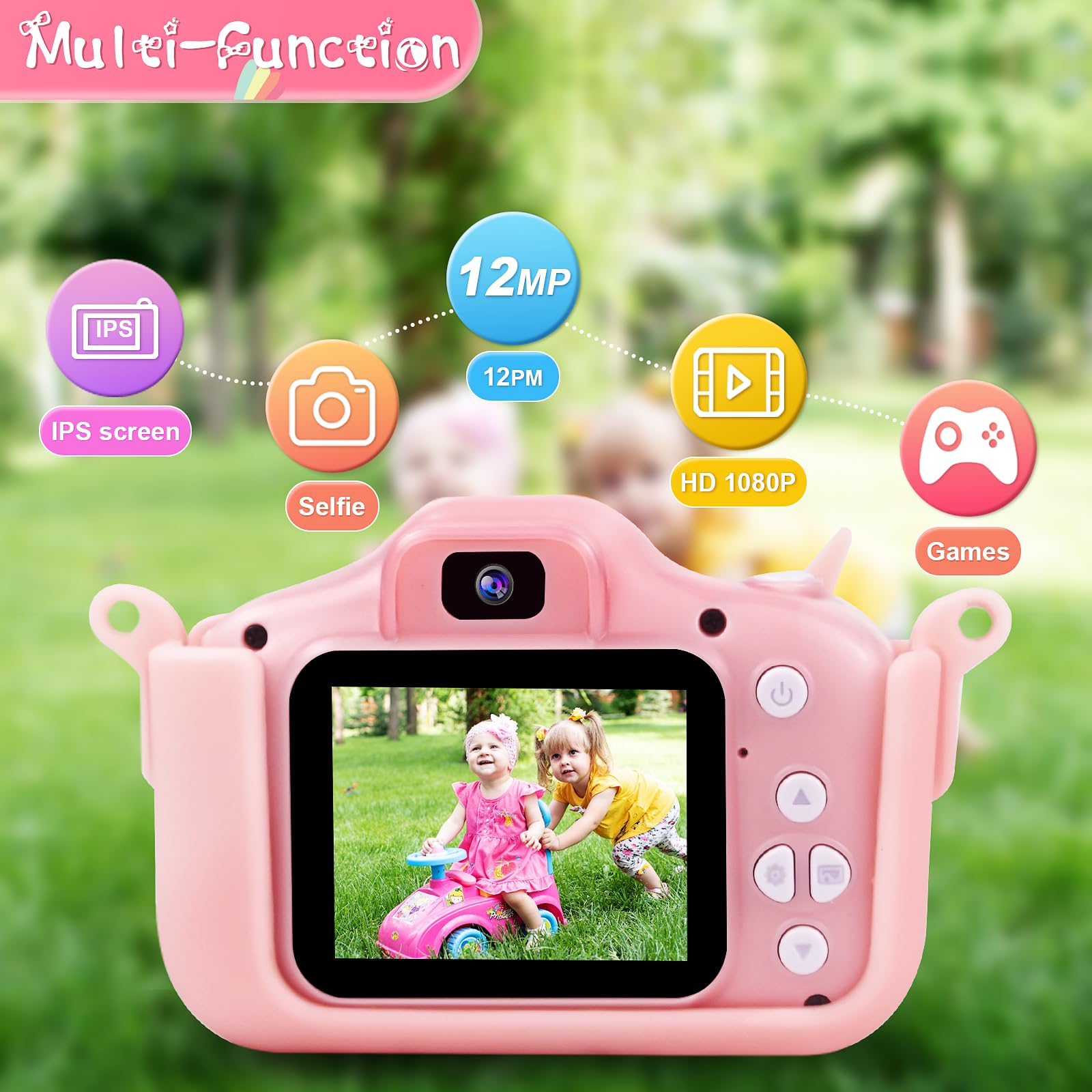 Prograce Kids Camera For Girls   Toddler Dual Camera Toys Portable Hd Kids Camera Birthday Christmas New Year Unicorn Gifts For Girls Age 3 4 5 6 7 8 32G Sd Card,Pink