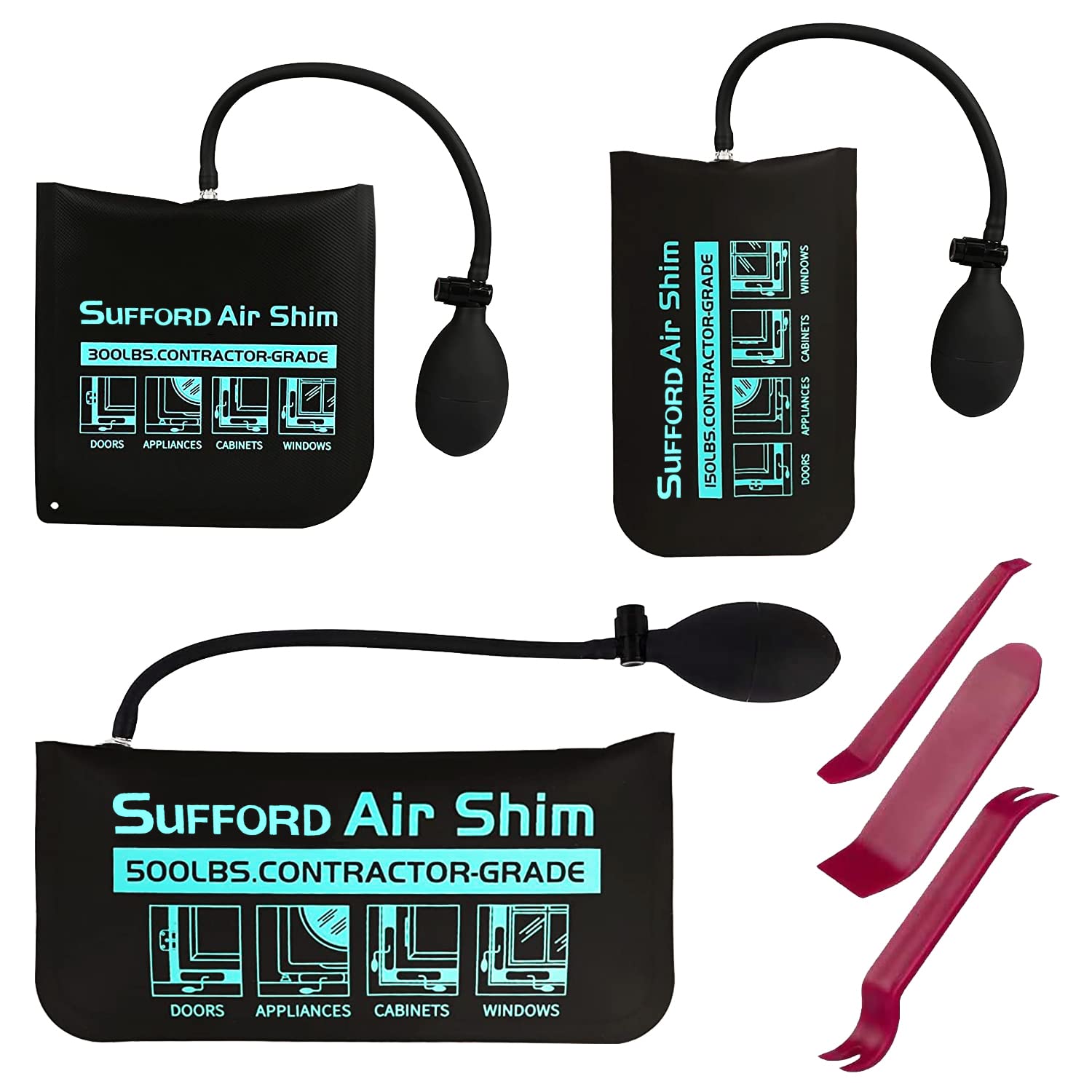 Dinana Air Wedge Bag, 3 Pack Commercial Grade Air Wedge Bag Pump Professional Leveling Kit & Alignment Tool For Cabinet, Applian