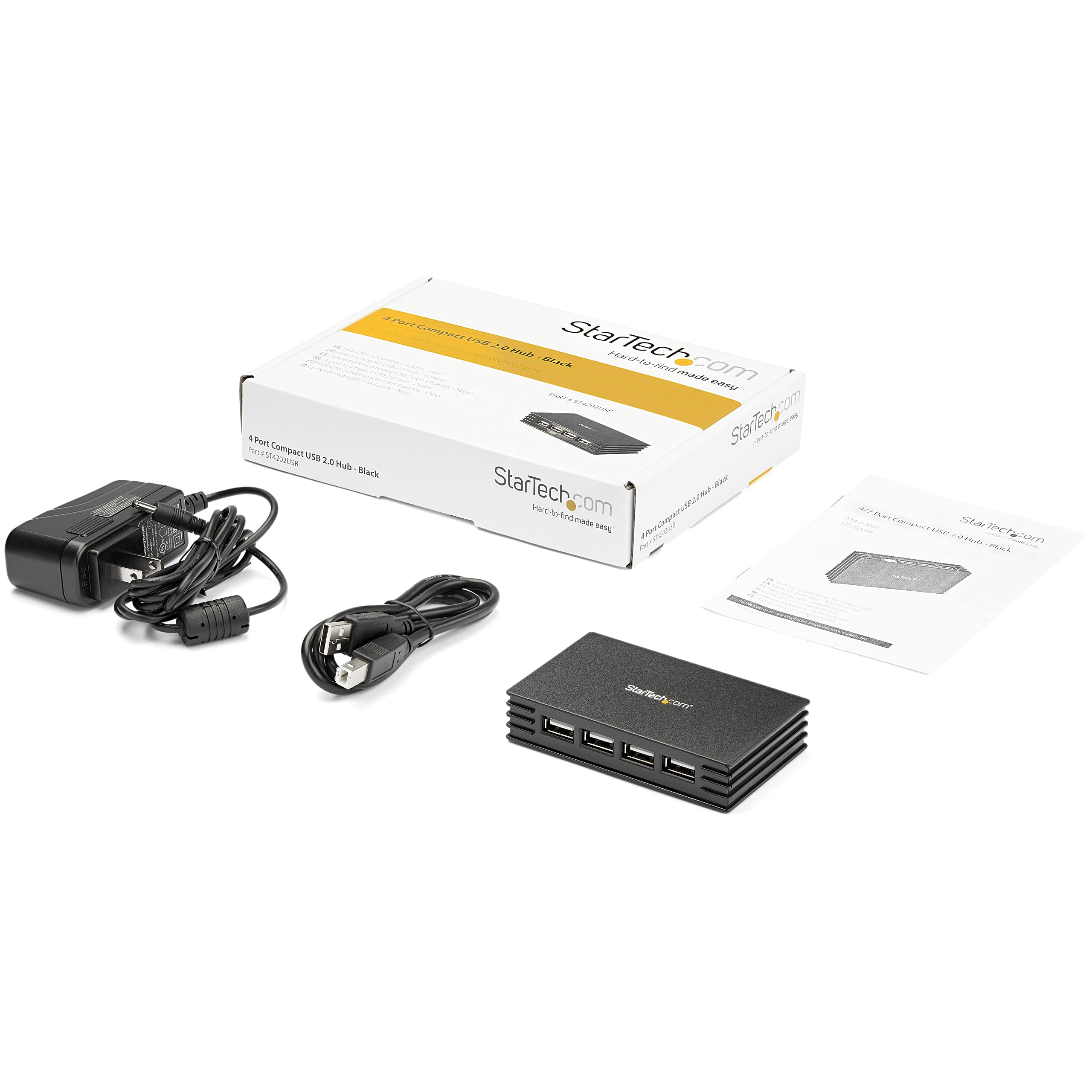 Startech.Com 4 Port Compact Black Usb 2.0 Hub   Bus Powered Or With Included Power Adapter   Portable Mac/Pc Laptop Hub (St4202U