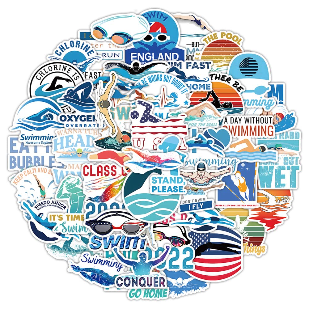 100 Pcs Swimming Stickers,Suitable For Swimmers,Swim Vinyl Aesthetic Stickers For Laptop,Water Bottles,Luggage,Computer,Cellphon