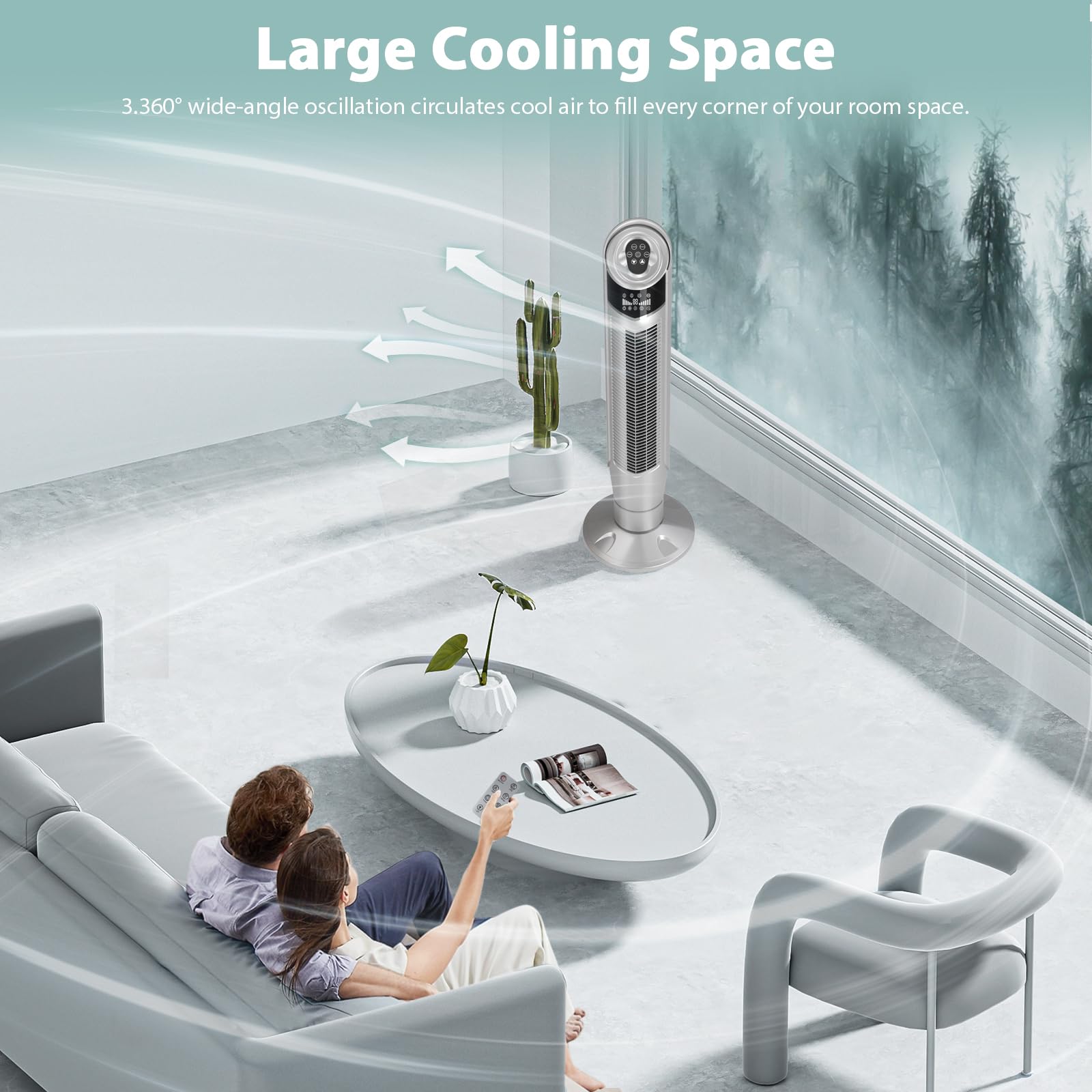 Antarctic Star Tower Fan 360Oscillating Fan Quiet Cooling 24H Timer Remote Control Powerful Standing 8 Wind Speed 3 Wind Modes I
