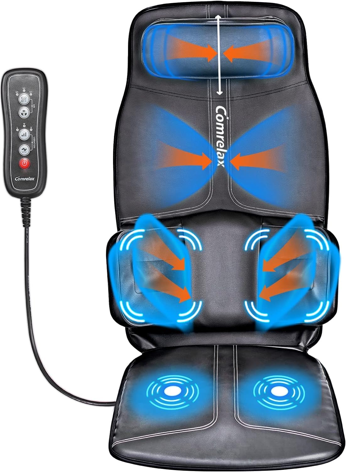 comrelax Back Massage Cushion with Compress, Vibration Seat Massage Chair Pad,3 Modes & 3 Intensities Back and Neck Massage for 