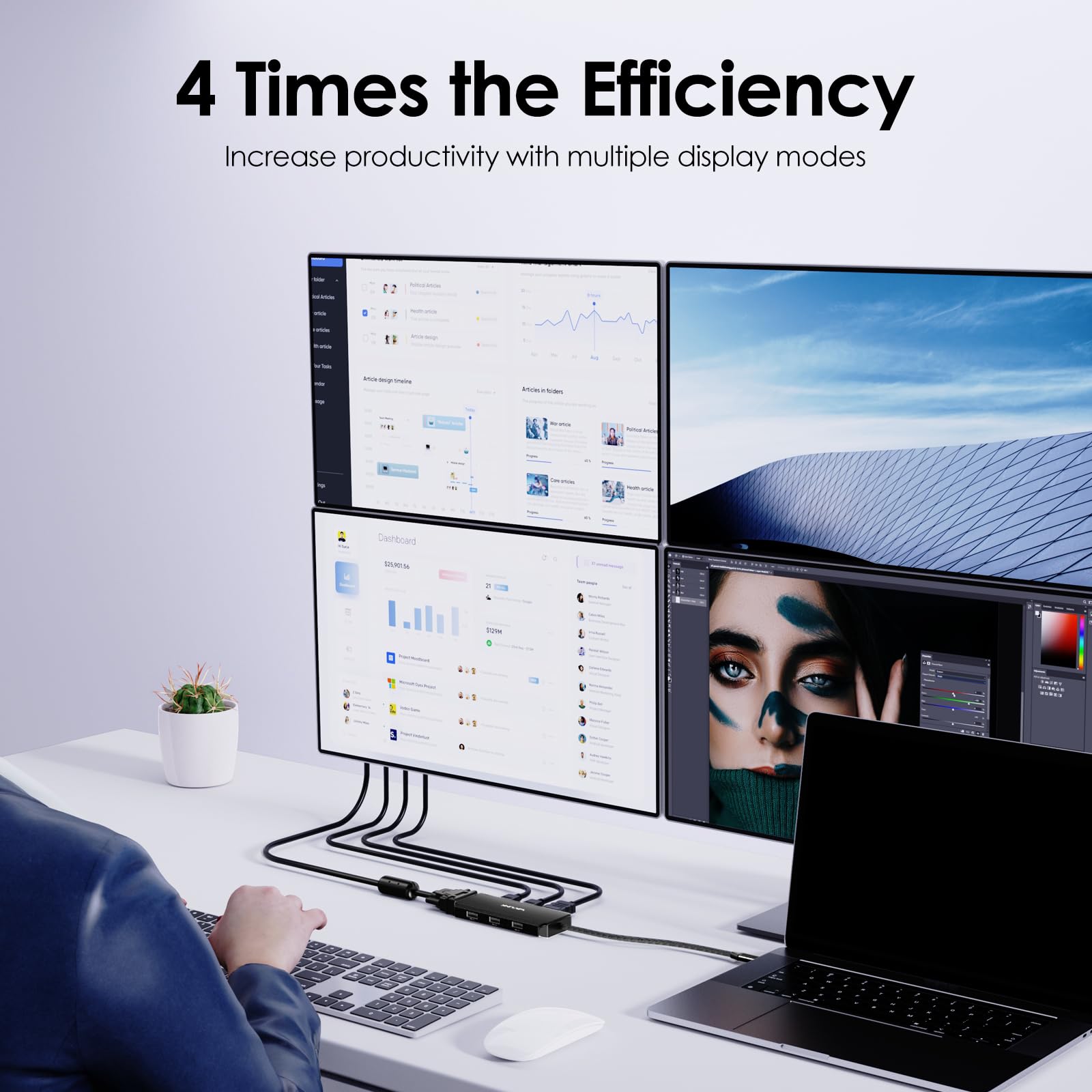 Wavlink Usb C Docking Station For Macbook Dell Xps 13/15, Lenovo Yoga, Hp Laptops, Usb C To Dual Hdmi Monitors For Windows, Usb C Hub Adapter With Dual Hdmi, Displayport, Vga, 3 Usb 2.0 Ports, Black