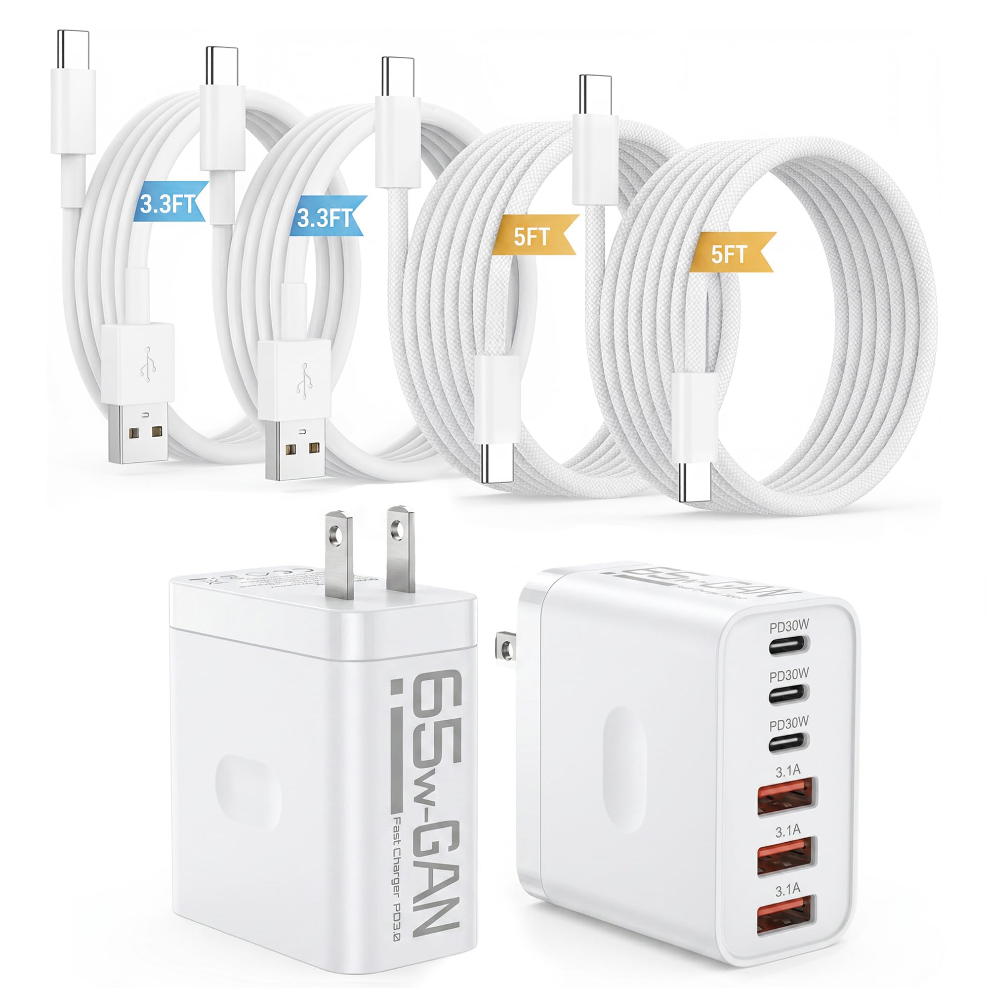 2 Pack 65W Multiport USB C Charging Block,6Port Charger Station Wall Plug