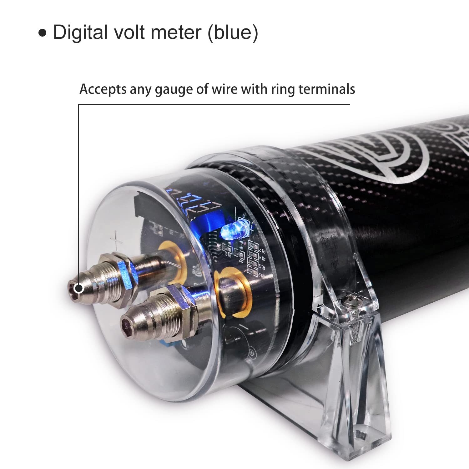 Recoil R1D 1.0 Farad Car Audio Energy Storage Reinforcement Capacitor With Blue Digital Read Out