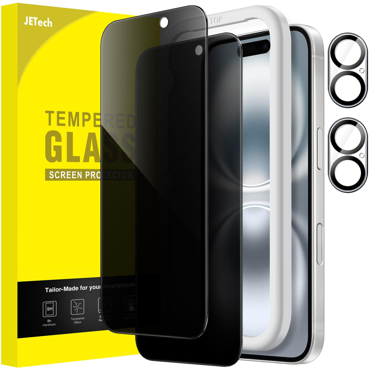 Jetech Privacy Screen Protector For Iphone 16 6.1 Inch With Camera Lens Protector, Anti Spy Tempered Glass Film, Easy Installati