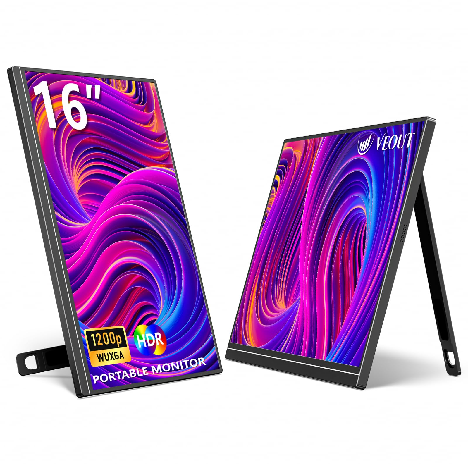 Veout 16 Portable Monitor for Laptop, 1920 * 1200P FHD IPS Travel External Screen, Dual USB-C & Mini-HDMI Blue Light Filter Eye 